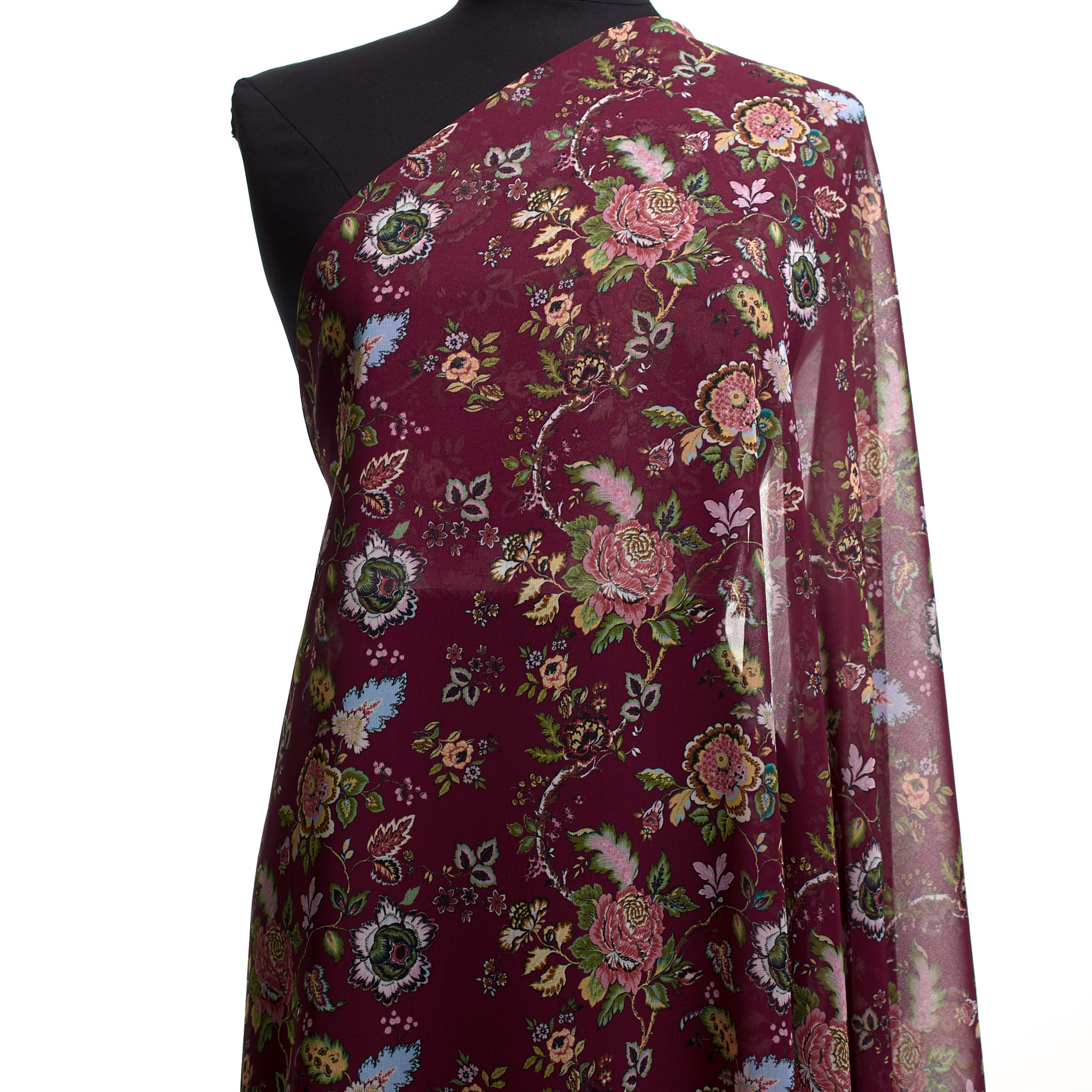 CRÊPE, PRINTED, BURGUNDY&ANGEL FALLS (F000042138) - Mannequin