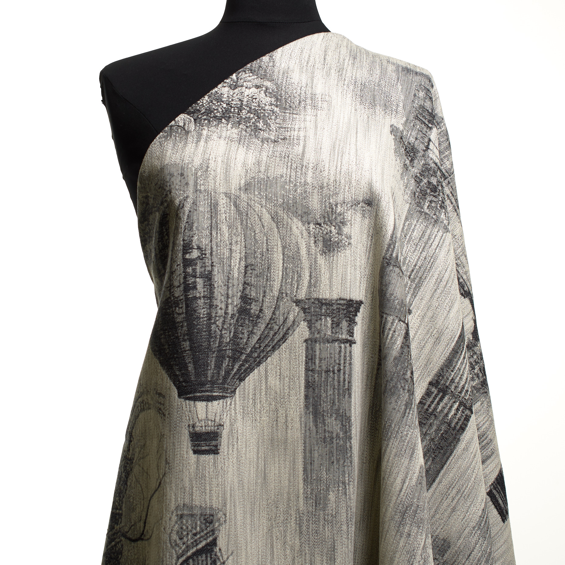 Jacquard, Cotone, Tela di Jouy, Barely Blue&Gunmetal (P000004480) - Manichino