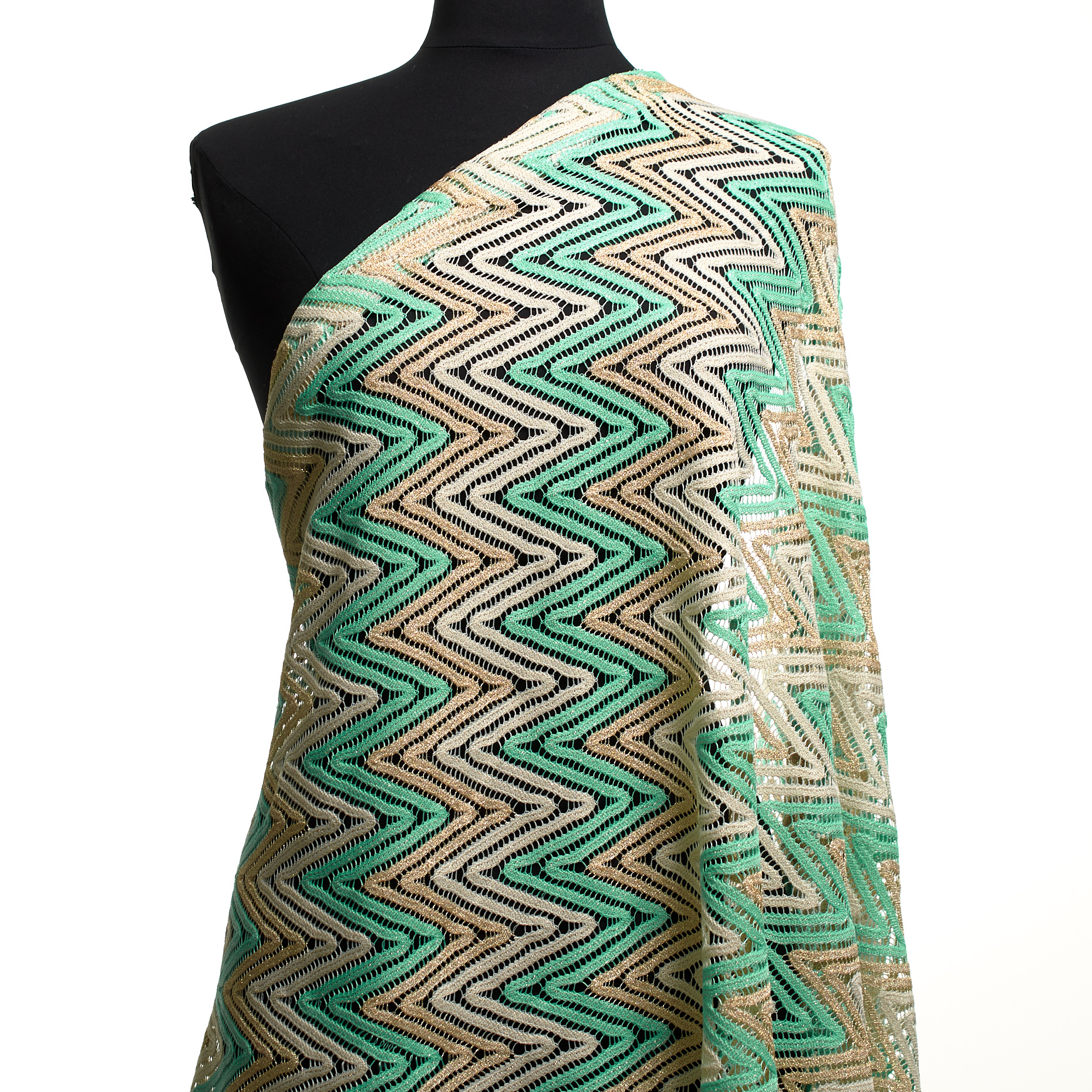 LACE, LUREX, GEOMETRIC DESIGN, ELECTRIC GREEN&GILDED BEIGE (F000048757) - Mannequin