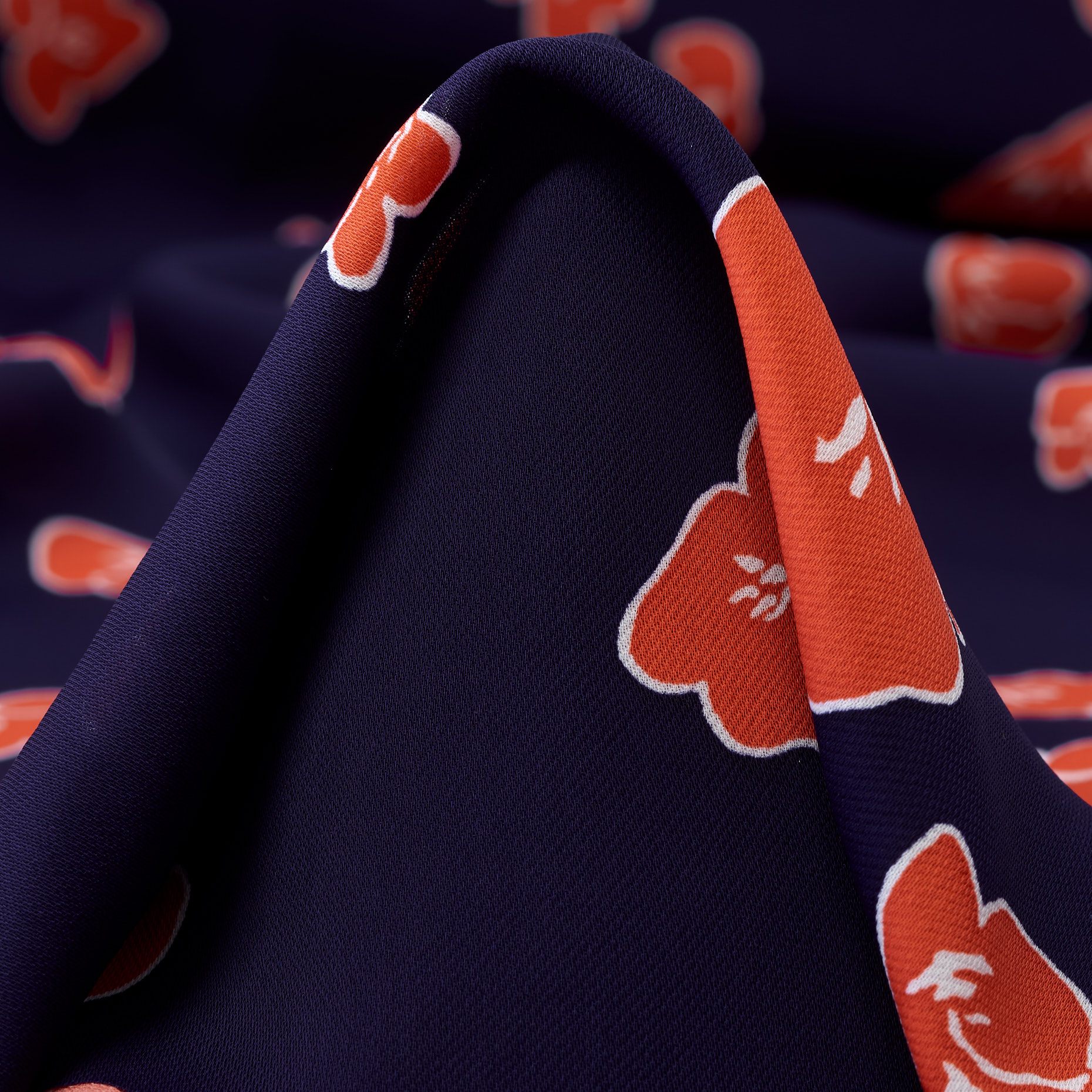 CRÊPE, FLORAL, TRANSPARENT, MEDIEVAL BLUE&POPPY RED