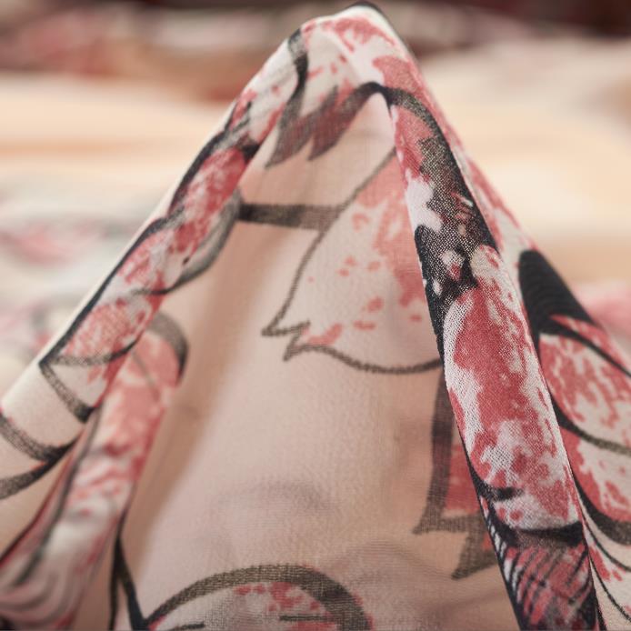 Crêpe, Bedruckt, Transparent, Rosewater&Raven Black