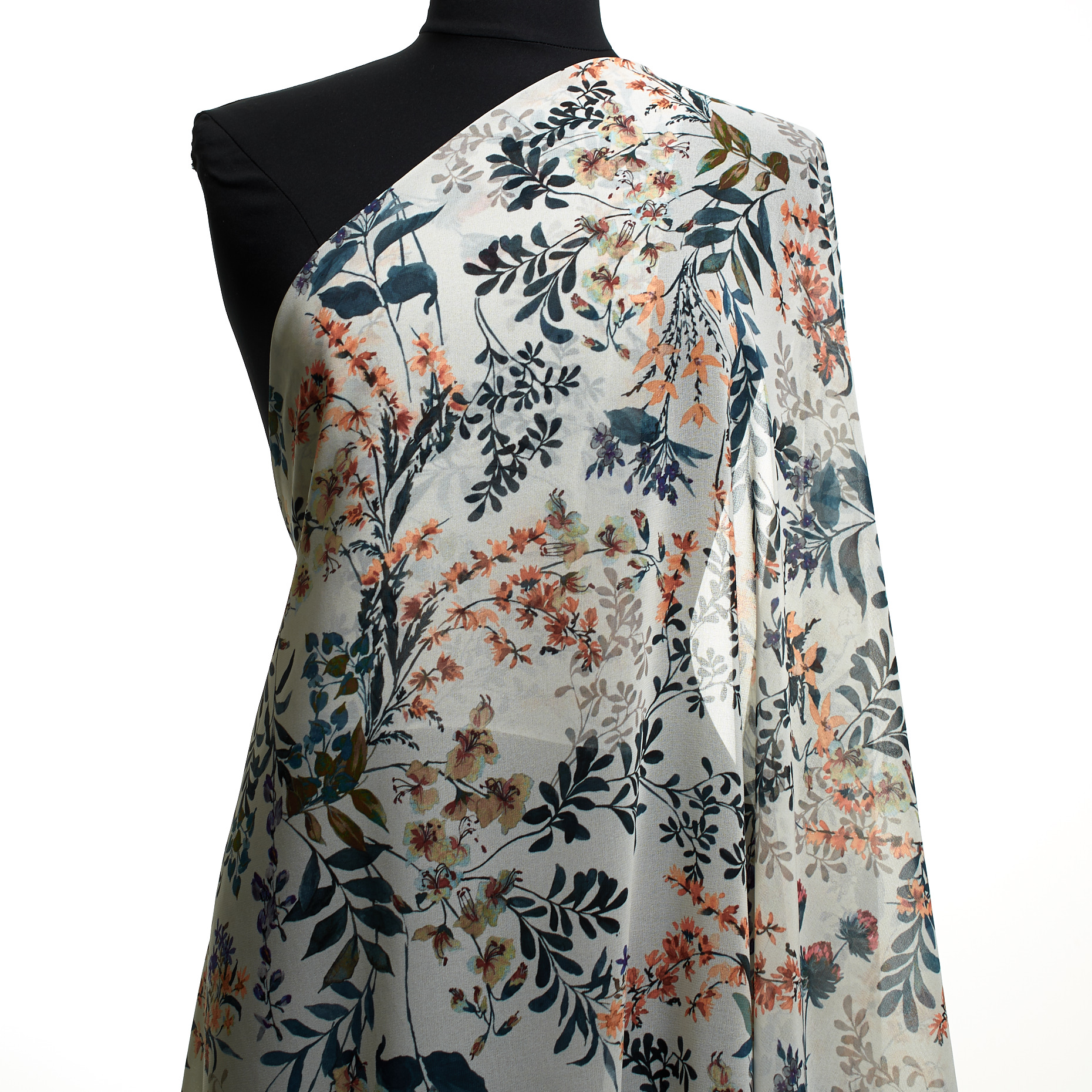 Chiffon, Misto Cotone, Floreale, Misty Blue&Sea Moss (F000031196) - Manichino