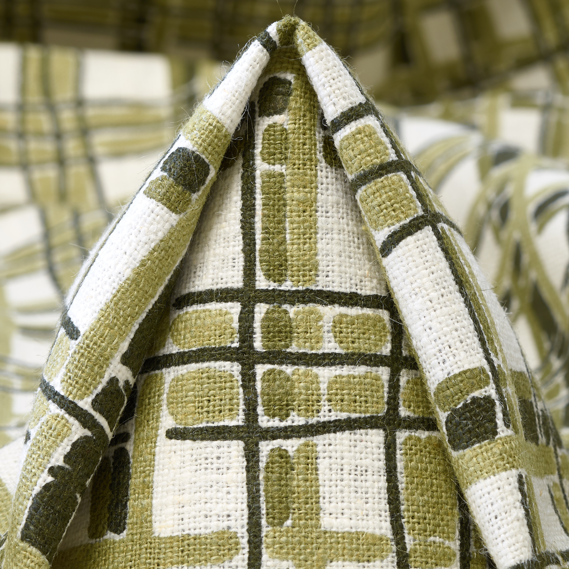 COTTON, GEOMETRIC, BRILLIANT WHITE&SAGE GREEN (F000004149)