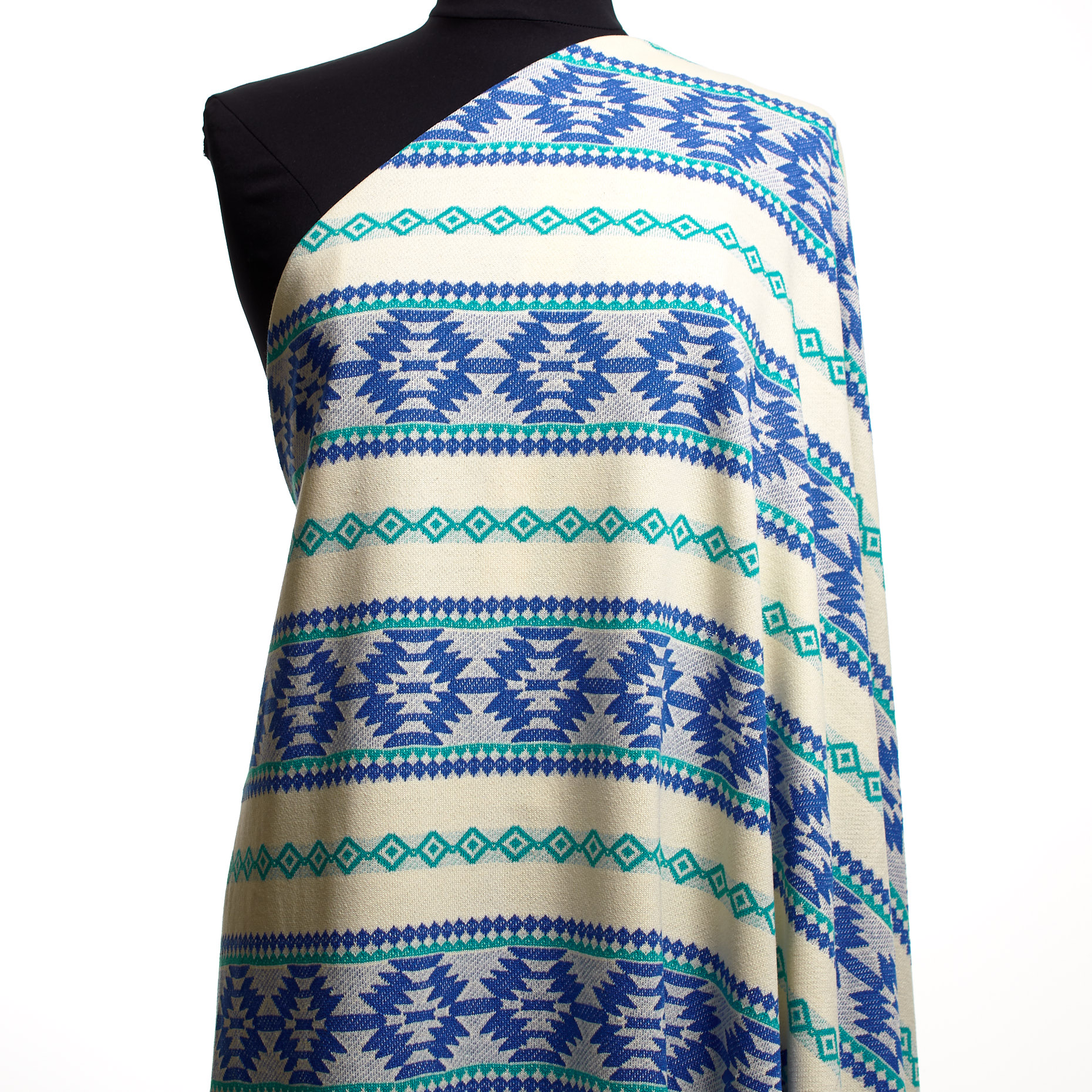 JACQUARD, JERSEY, ETHNO, TAHITIAN TEAL&IVORY (F000043266) - Mannequin