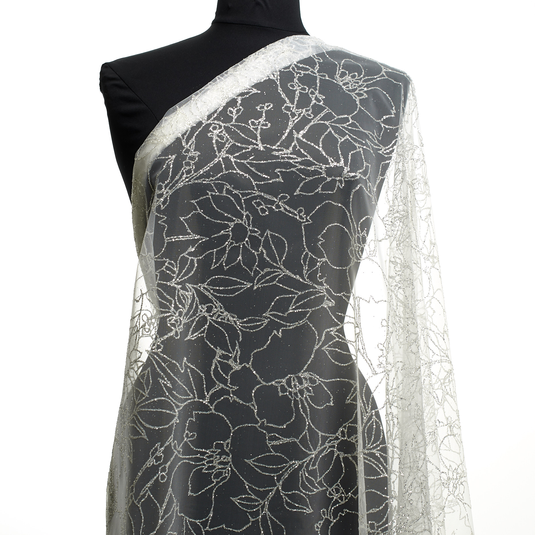 Tulle, Luccicante, Metallico, Brilliant White&Silver (F000047173) - Manichino