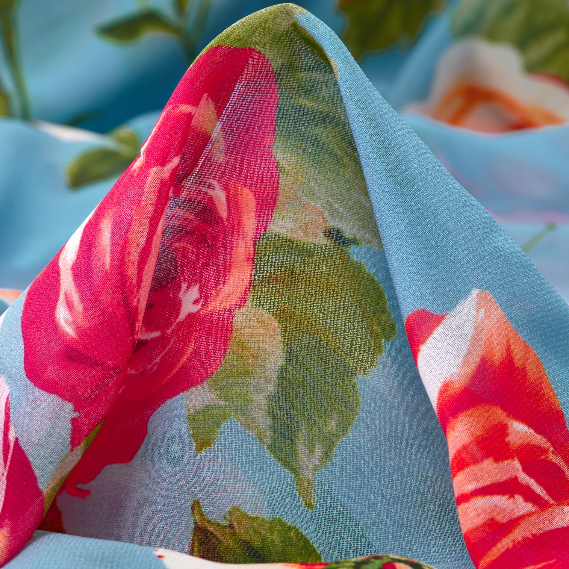 CHIFFON, COTTON BLEND, FLORAL, CABANA BLUE (F000031378)