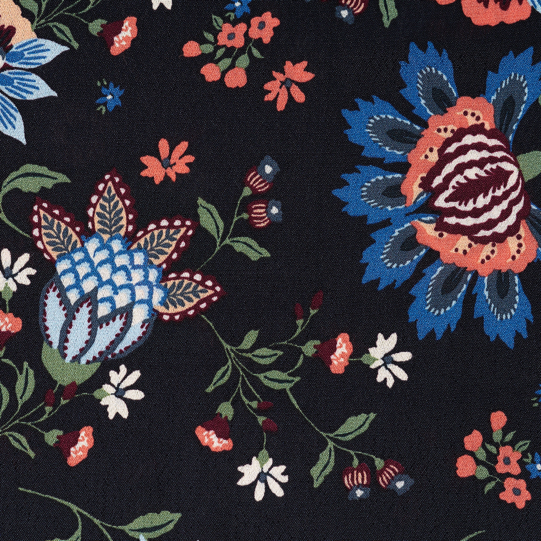 CRÊPE, VISCOSE, FLORAL, MULTICOLOR ON RAVEN BLACK (F000040259) - Texture