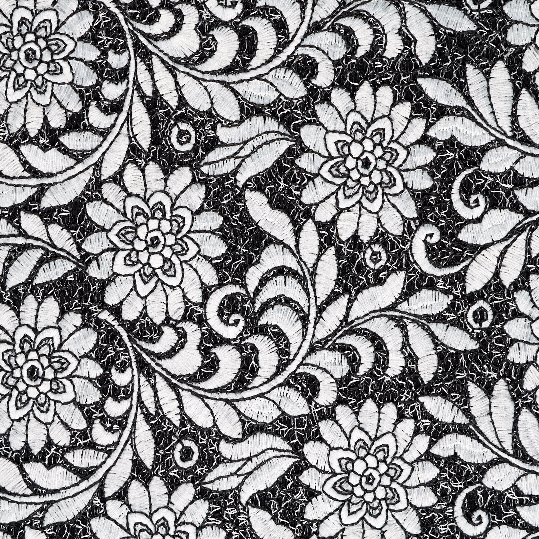 Koronka, Żakard, Kwiatowy, Snow White&Black (F000039544) - Tkana