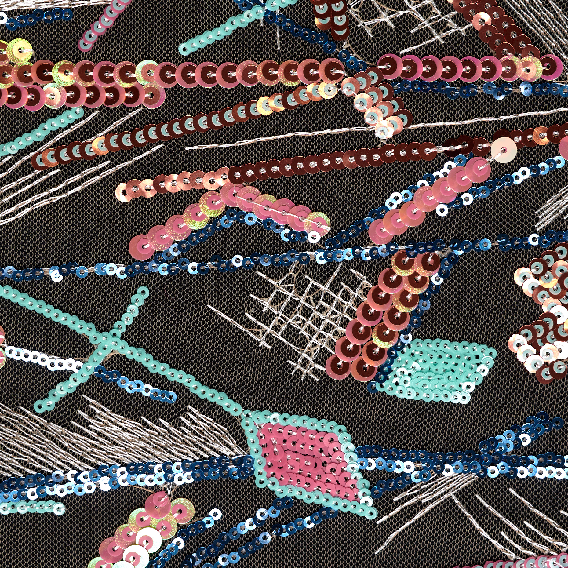 Тюль, Пайетки, Вышито, Coconut Cream&Pale Blush (F000048644) - Ткань