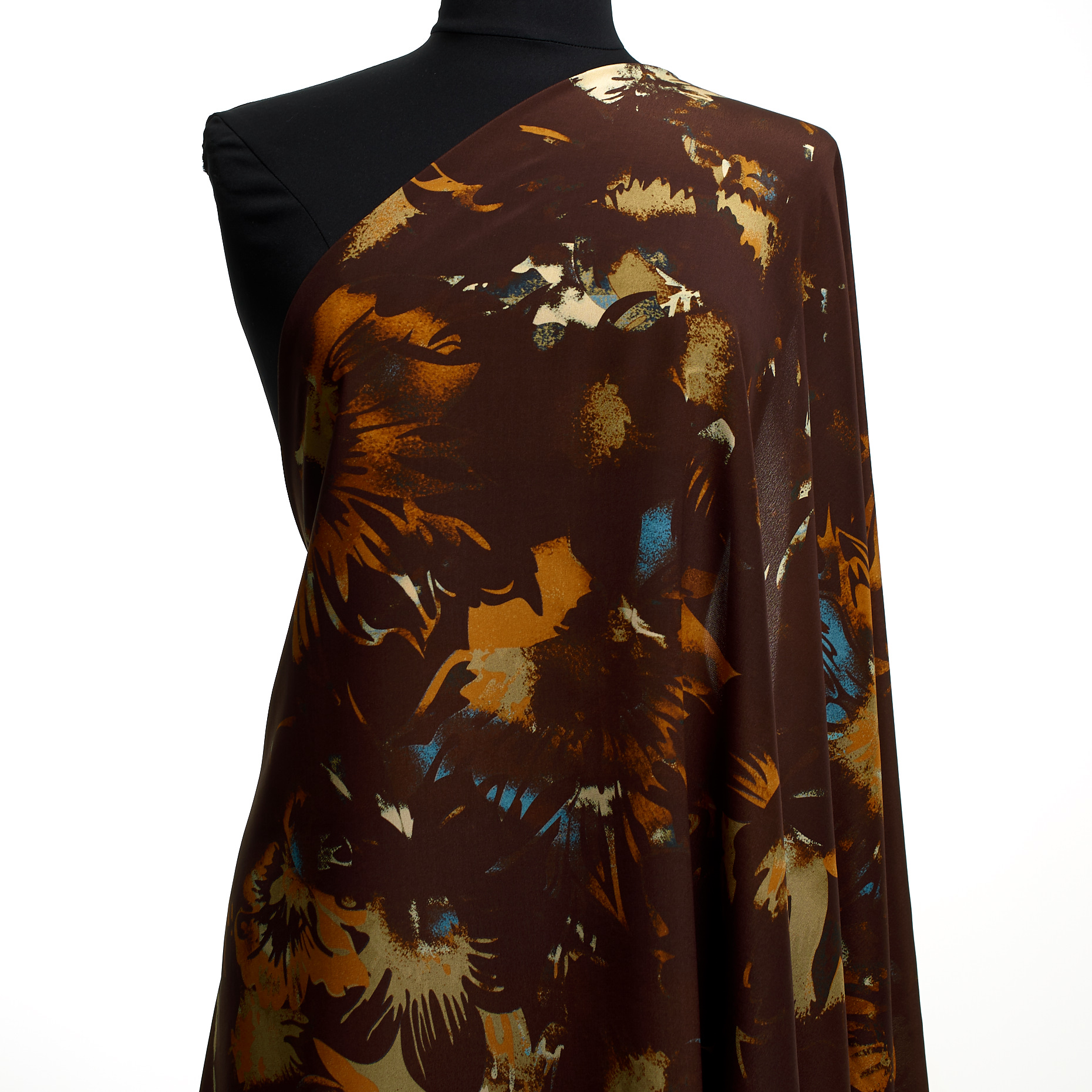 CRÊPE, SILK, PRINTED, CHESTNUT&ORANGE OCHRE (T0000648) - Mannequin