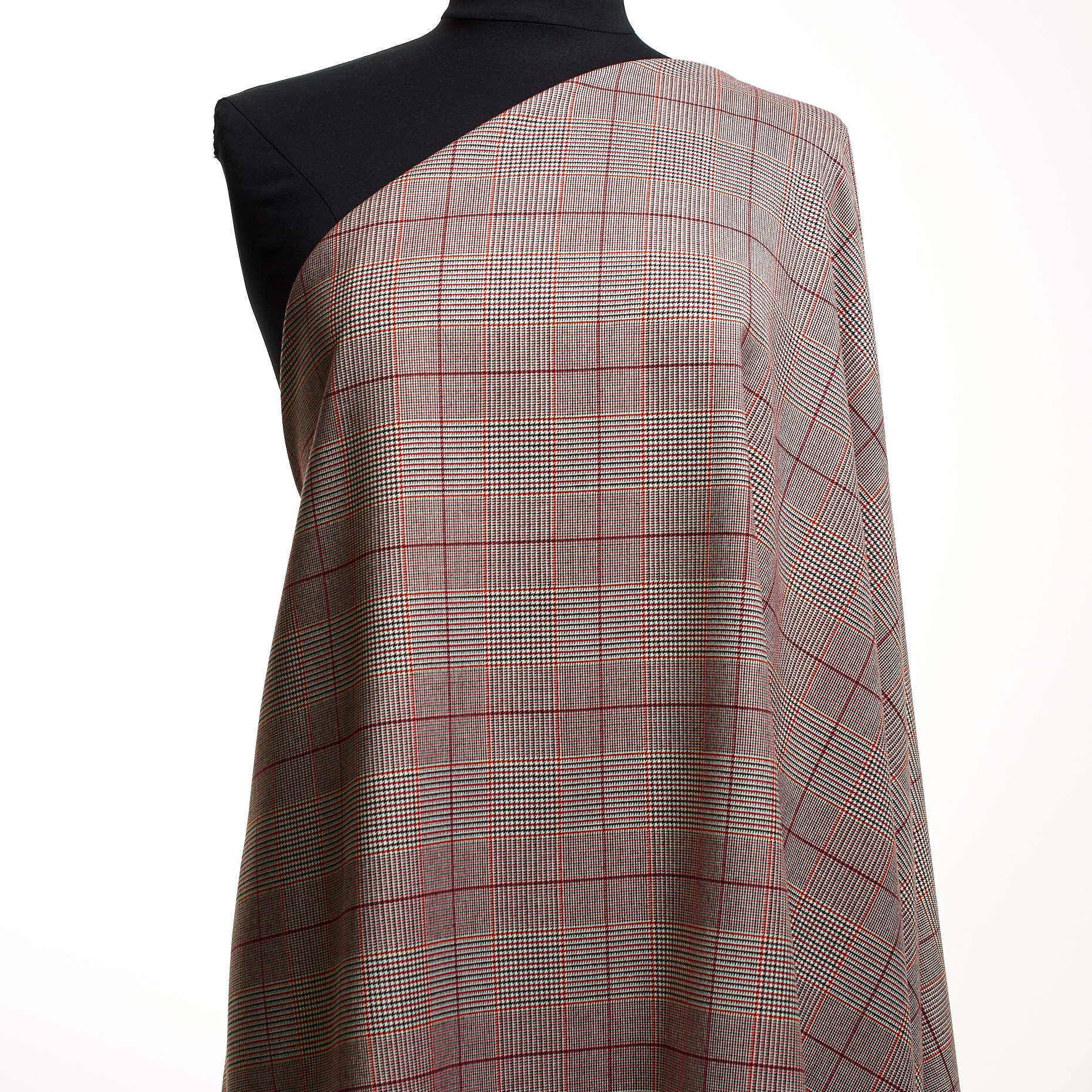 Смесовая Вискоза, Клетка, Стрейч, Merlot&White Onyx (F000045369) - Манекен