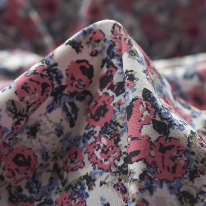 BATISTE, COTTON ELASTIC, PRINTED, AZALEA PINK