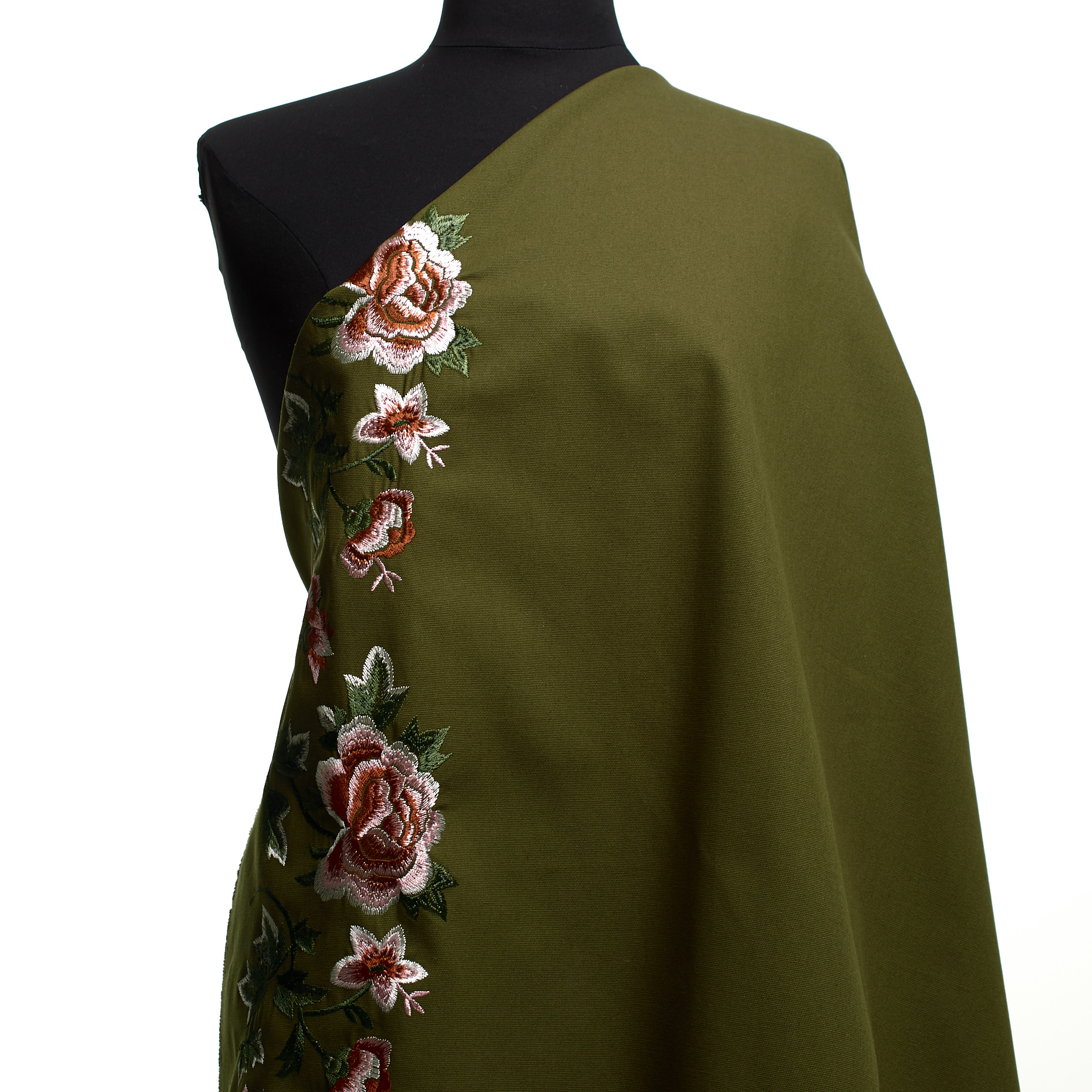 CANVAS, COTTON, EMBROIDERED, DARK OLIVE&GINGER SPICE (F000048758) - Mannequin