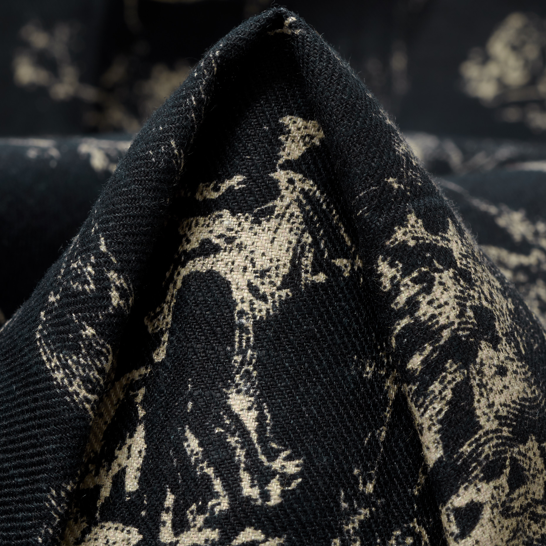 TWILL, LINEN, TOILE DE JOUY, ANTIQUE WHITE&JET BLACK (T0000718)