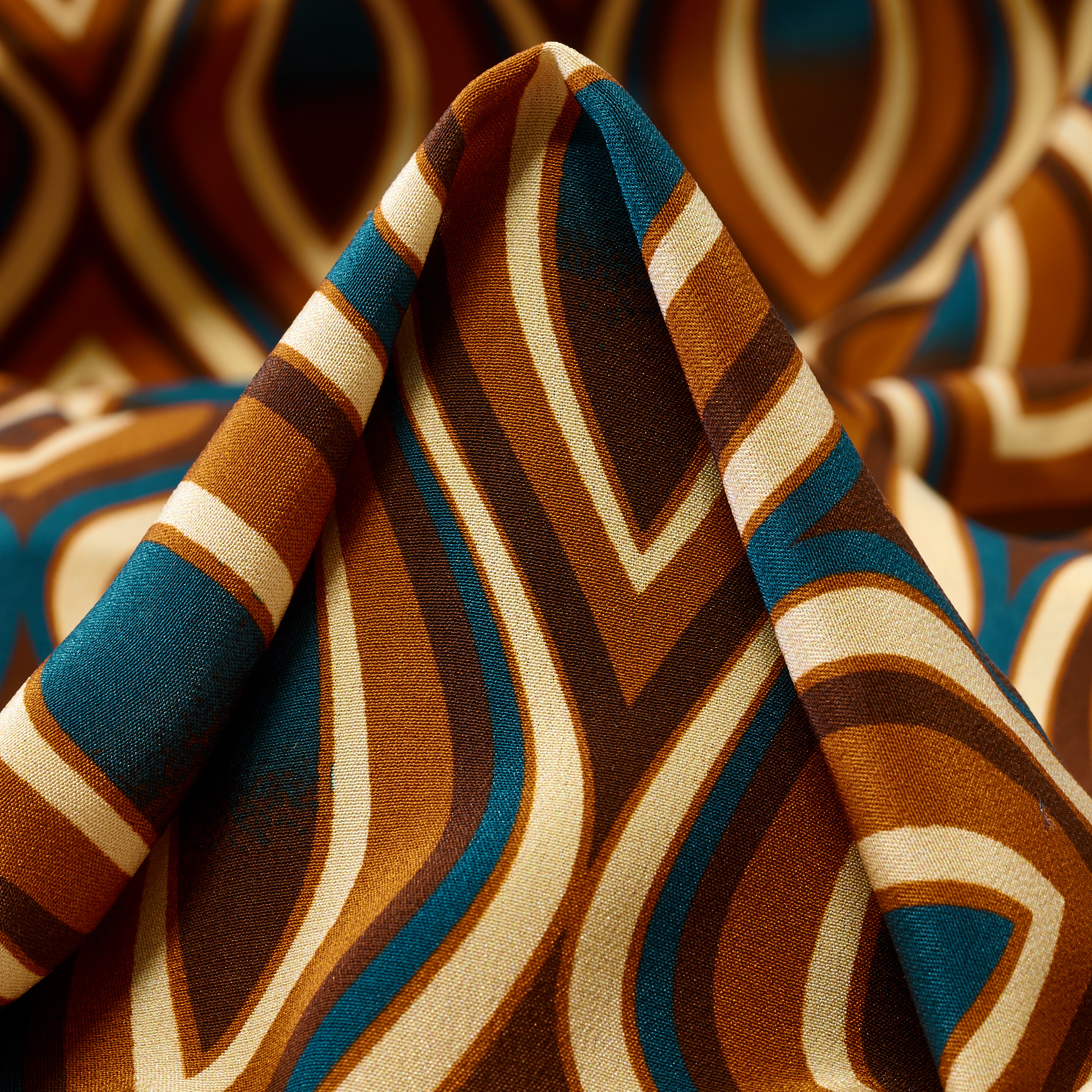 CRÊPE, SILK, PRINTED, CARAMEL&SAXONY BLUE