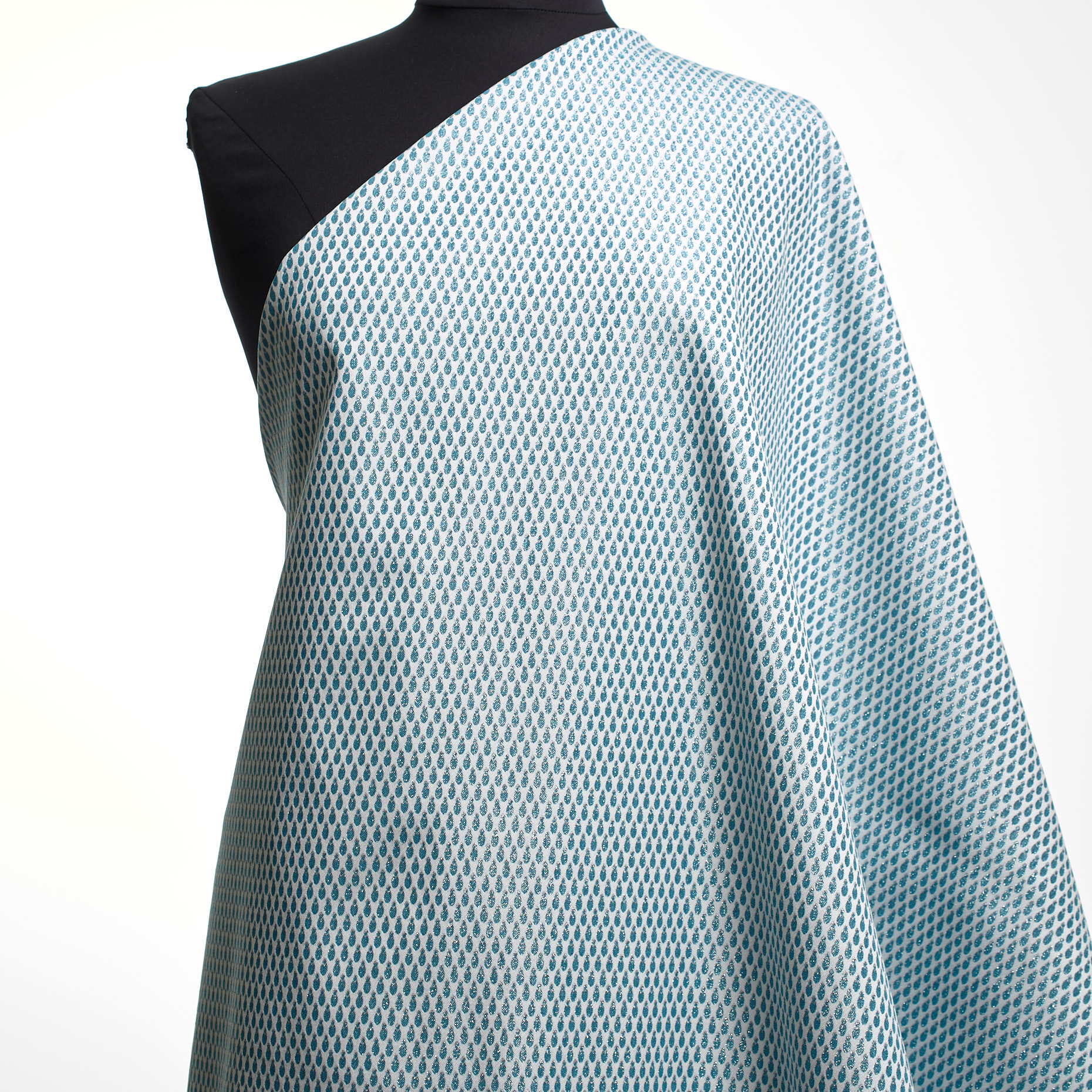 JACQUARD, COTTON ELASTIC, SNOW WHITE&DUSTY TURQUOISE (F000041382) - Mannequin