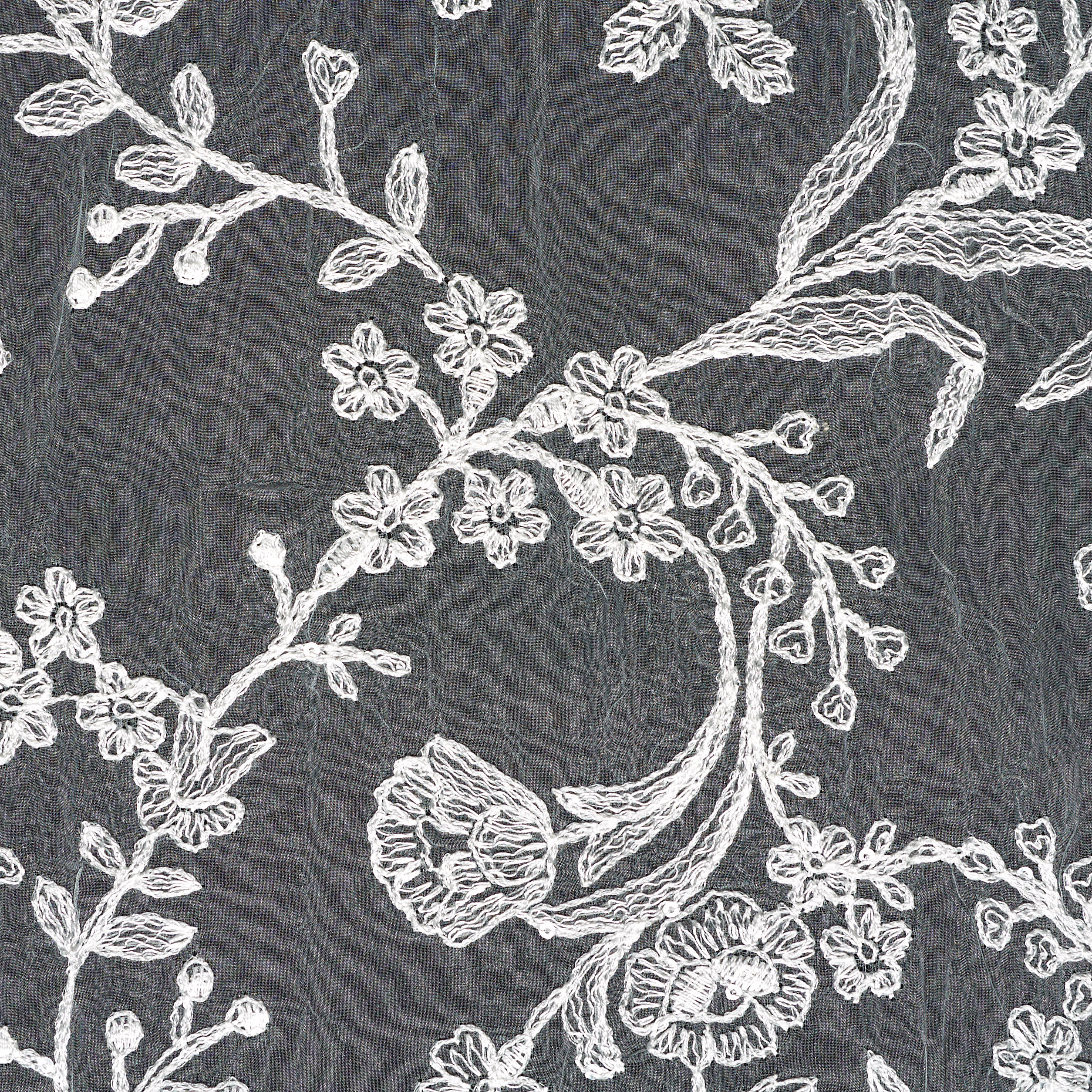 ORGANZA, EMBROIDERED, FLORAL, SNOW WHITE (B0000036) - Texture