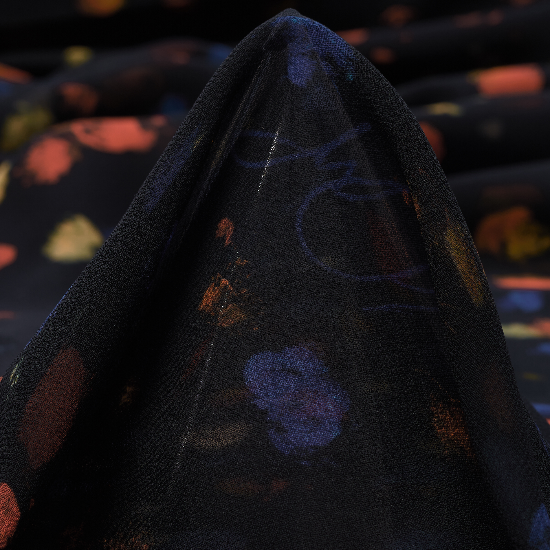 Креп, Принт, Прозрачная, Blue Nights&Deep Sea Coral (F000031927)