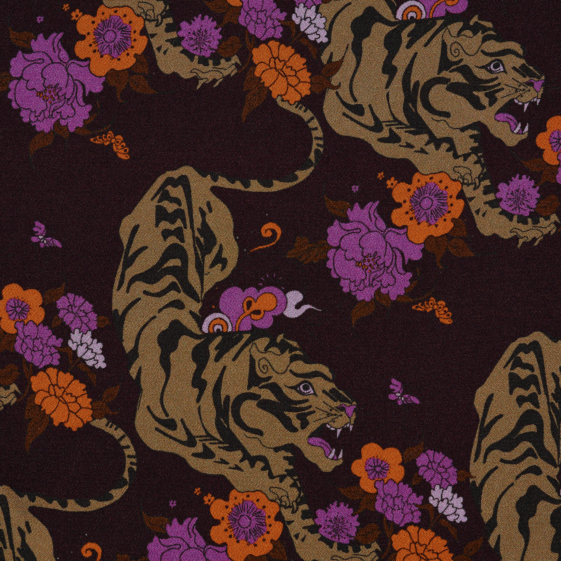 CRÊPE, VISCOSE, PRINTED, BLACKBERRY WINE&TOBACCO BROWN (F000042332) - Texture