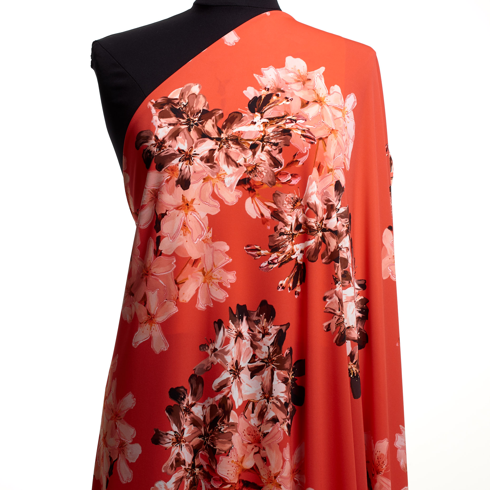 Креп, Принт, Цветы, Hot Coral (F000042667) - Манекен