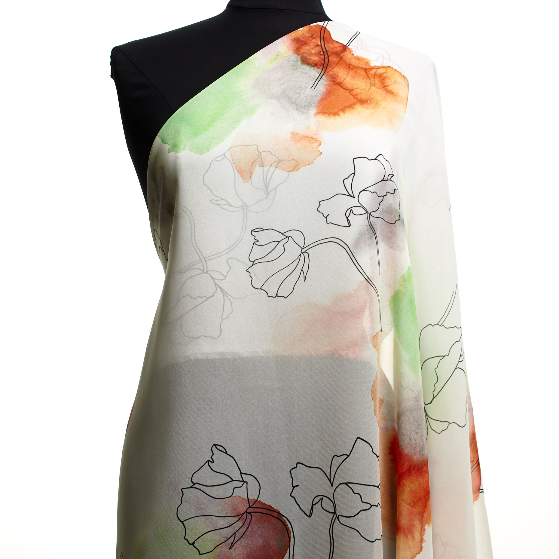 CRÊPE, VISCOSE, PRINTED, WHITE ONYX&JAFFA ORANGE (F000043826) - Mannequin