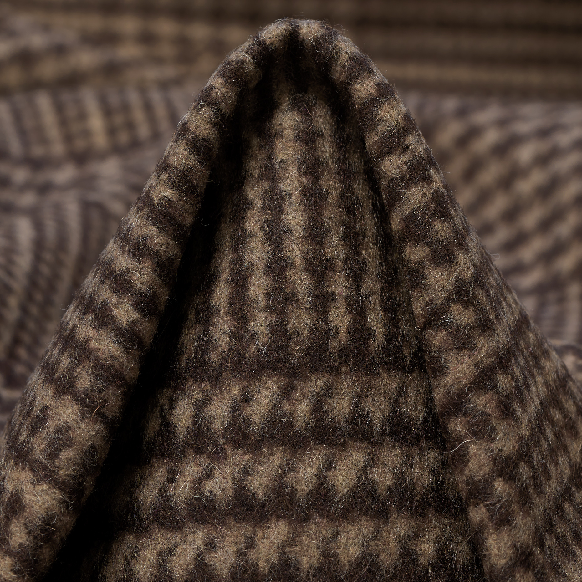 BOILED WOOL, CHECK, BRUSHED, SHITAKE&DEEP MAHOGANY