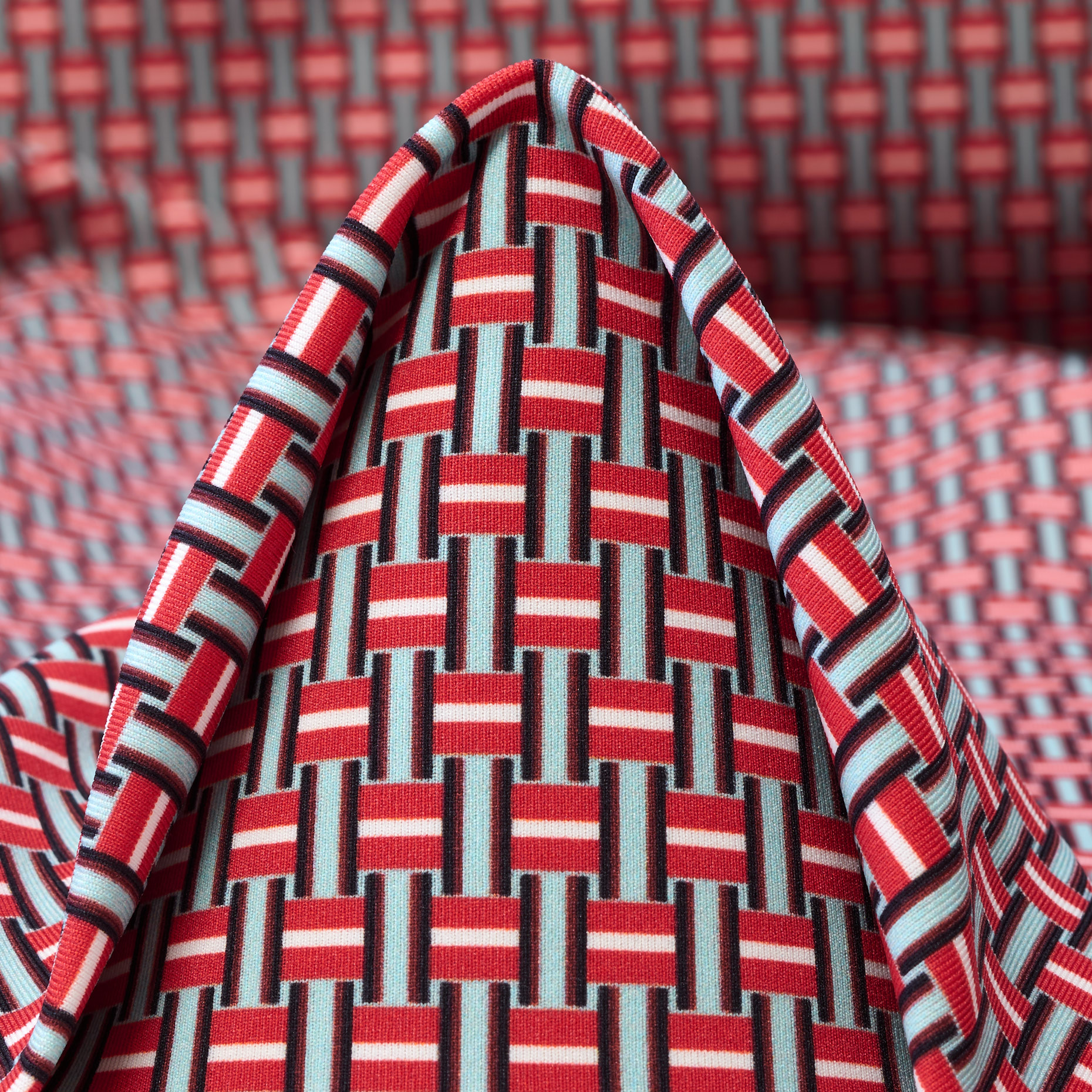 Techno Jersey, Stampato, Alta Elasticità, Cloud Blue&Lipstick Red (F000046451)