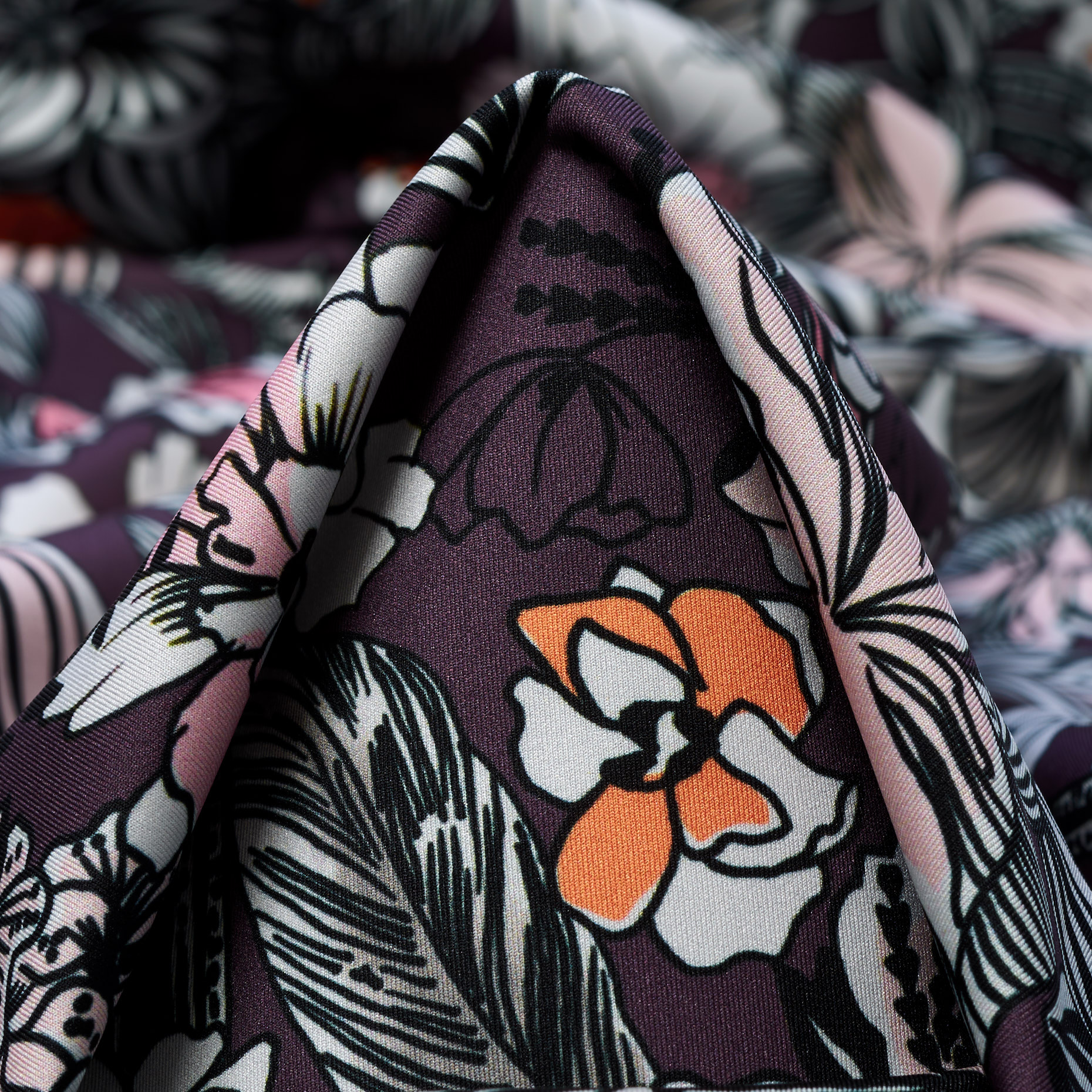 TECHNO JERSEY, POLYAMID, PRINTED, PLUM&DUSTY ORANGE (F000042859)