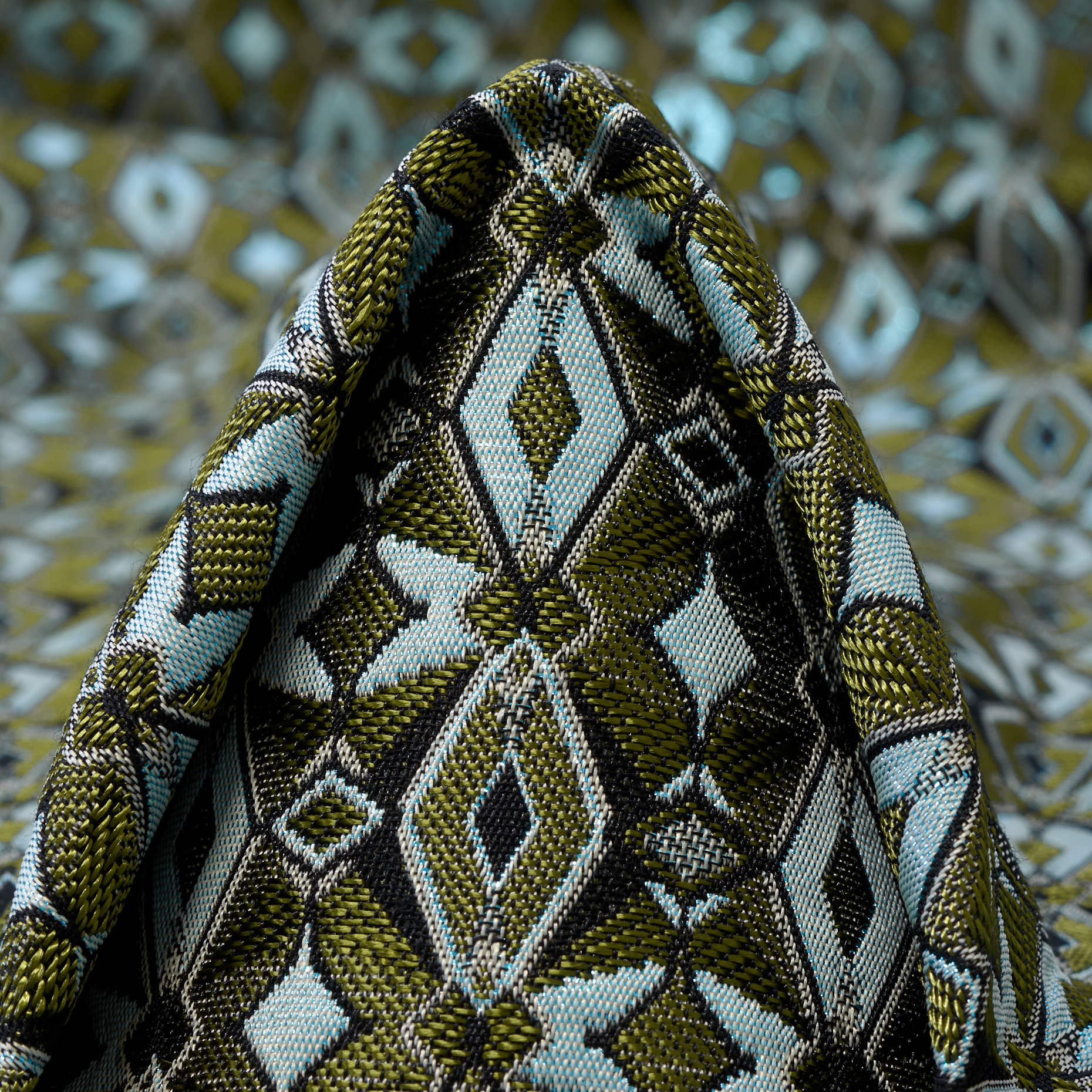 JACQUARD, ACETATE, GEOMETRIC DESIGN, STARLIGHT BLUE&DRIED HERB (P000004750)