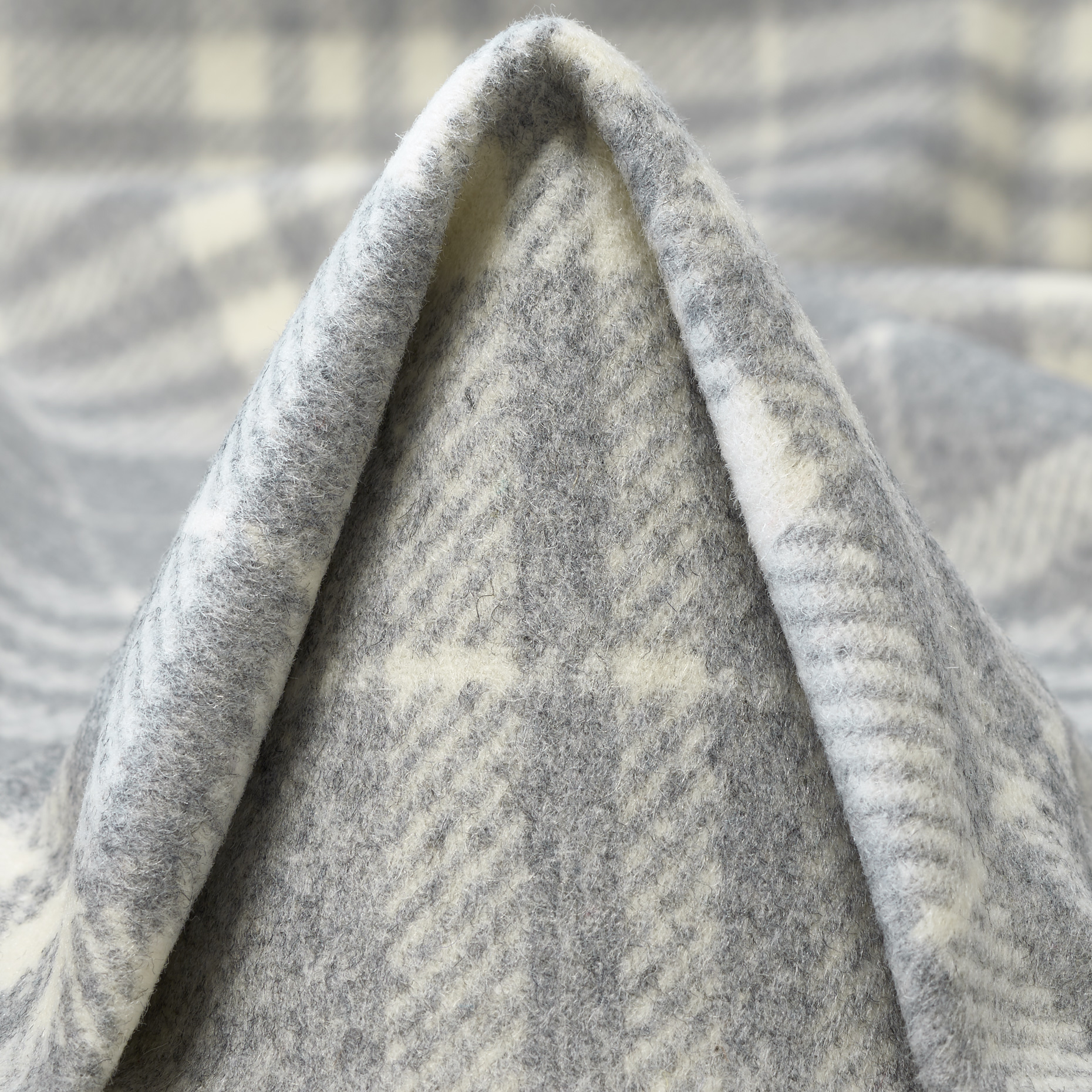 BOILED WOOL, CHECK, ANTIQUE WHITE&SHARKSKIN