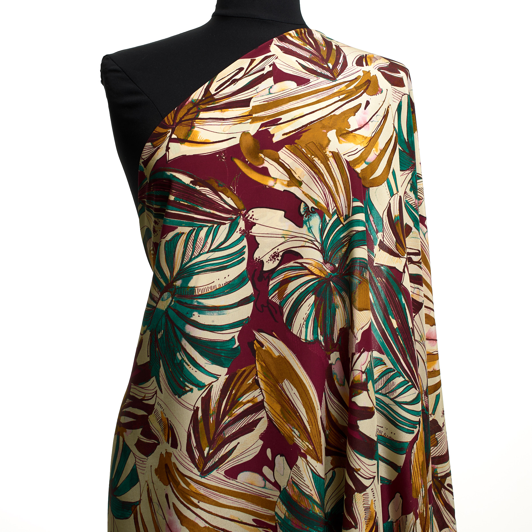 Krepa, Jedwab, Wydrukowany, Ecru&Cerise (T0000666) - Manekin