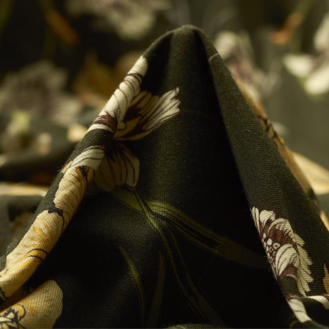 Jersey, Viscosa, Floreale, Sunlight&Deep Forest