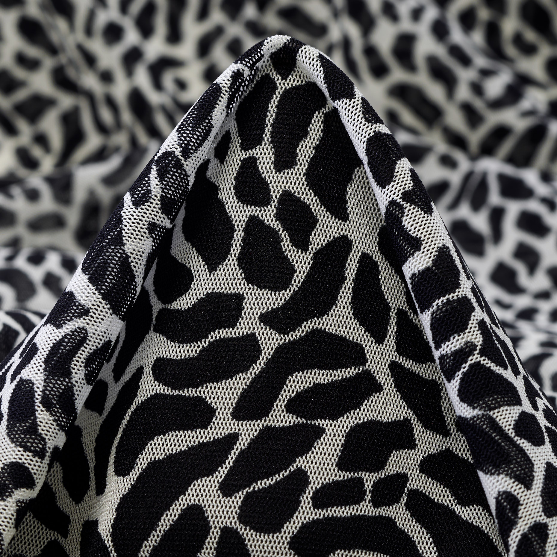 MESH, PRINTED, ELASTIC, IVORY&RAVEN BLACK (F000042923)