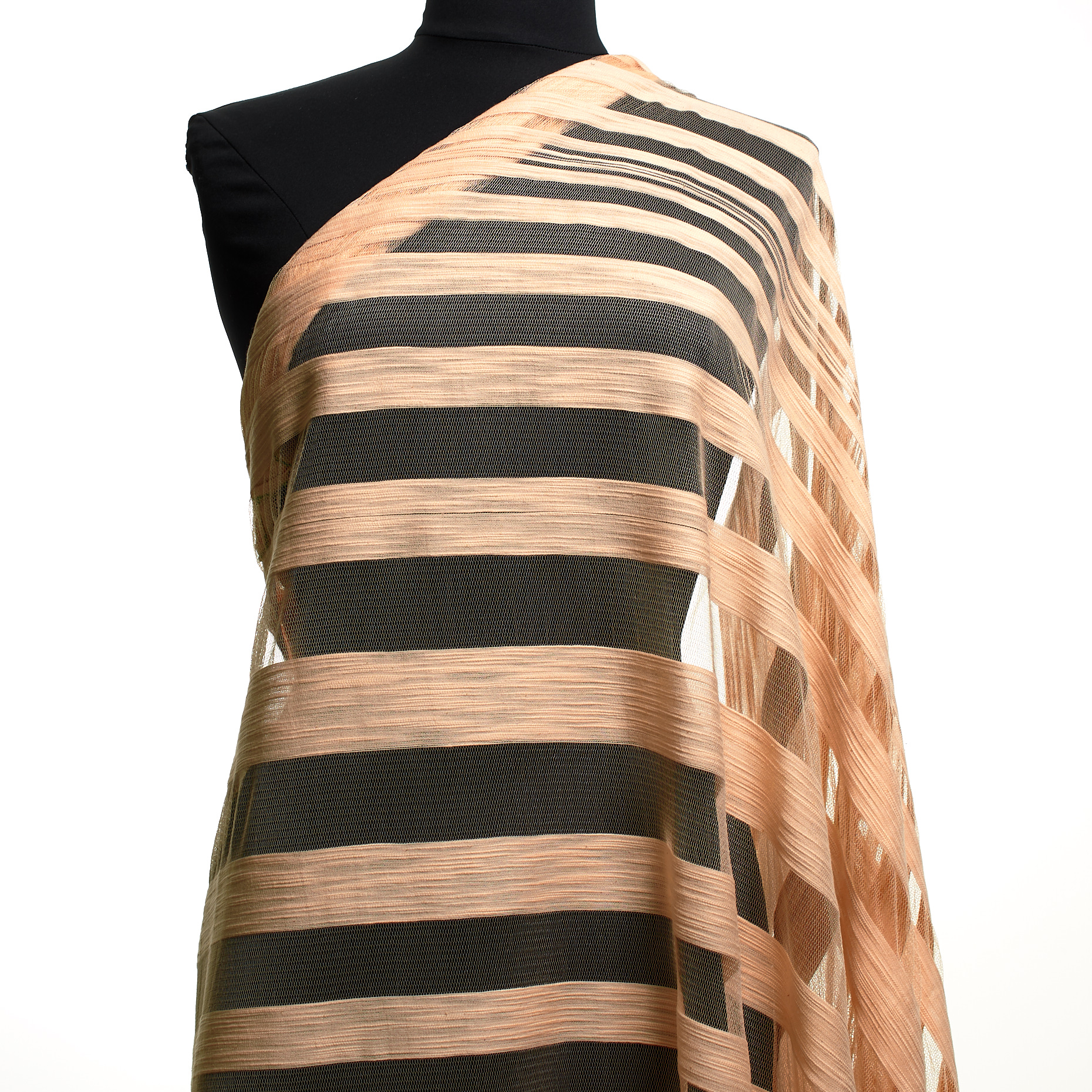 Bawełna, Siatka, Paski, Apricot (F000005633) - Manekin