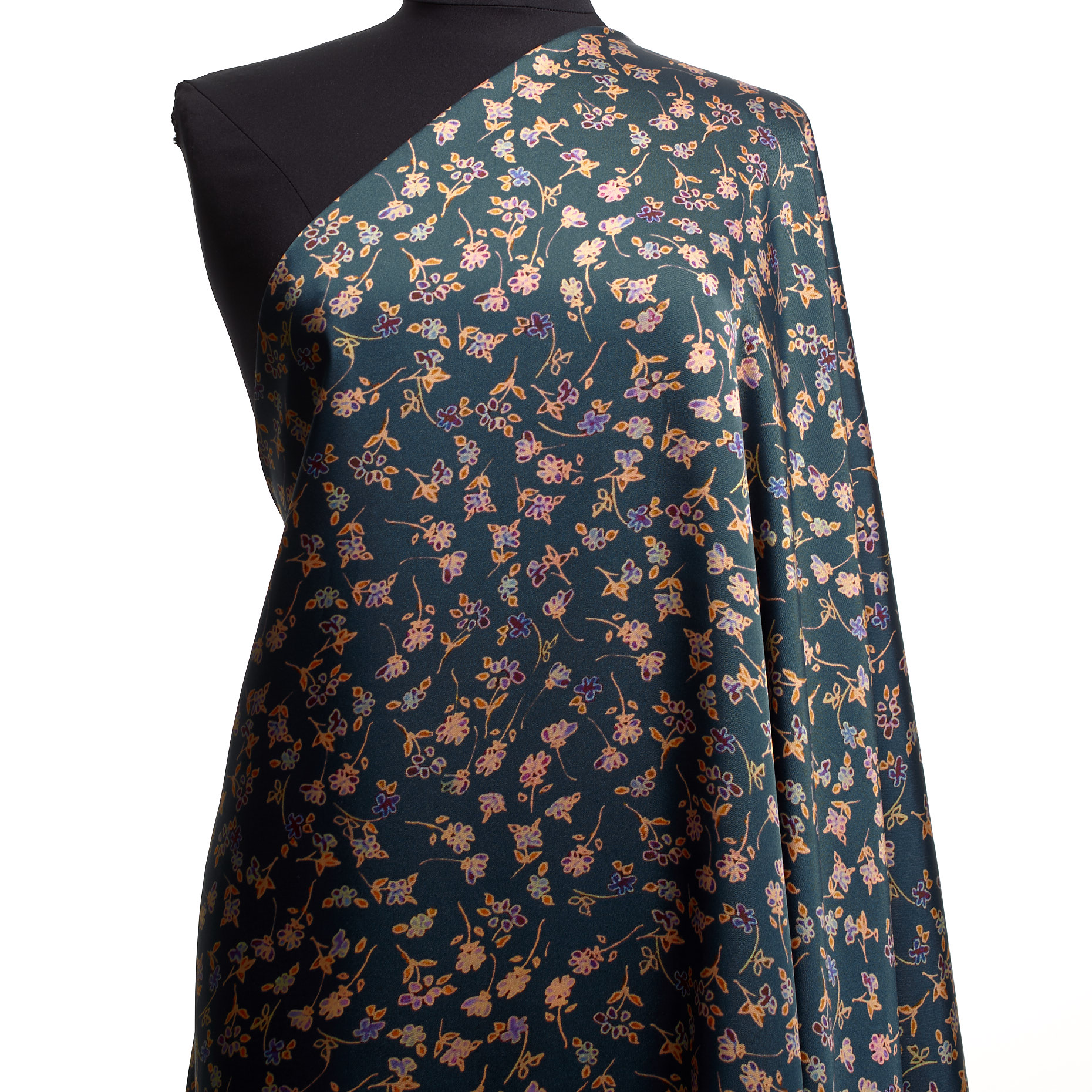 Satyna, Drukowane, Kwiatowy, Saxony Blue (F000040050) - Manekin