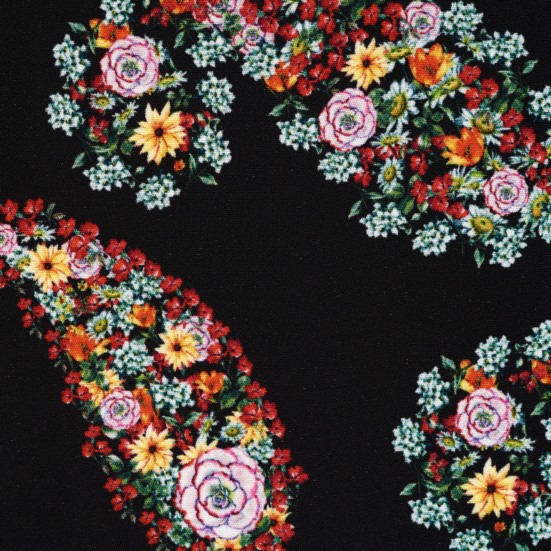 VISCOSE, ELASTIC, FLORAL, POPPY RED&RAVEN BLACK (F000041363) - Texture