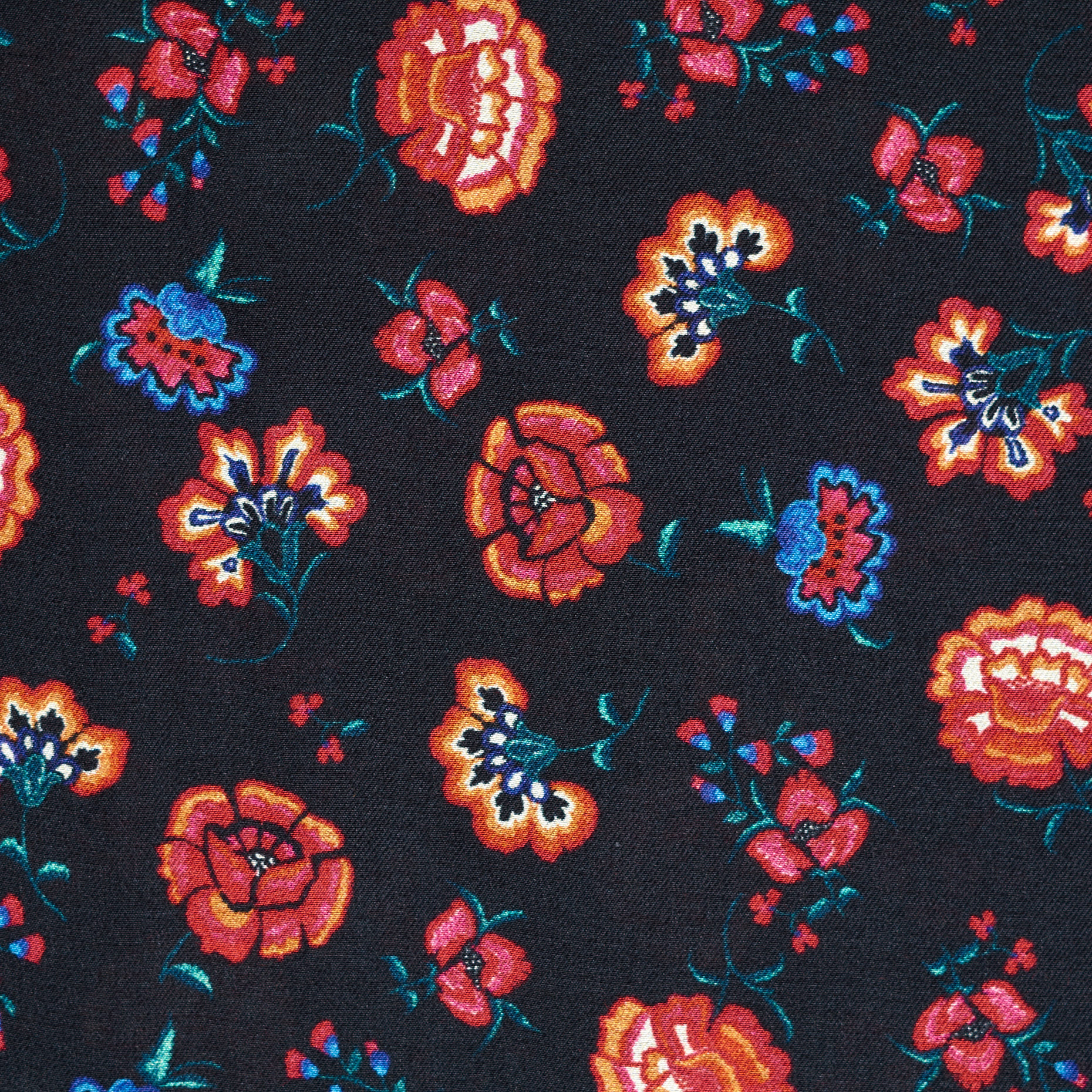 Вискоза, Silk Blend, Цветы, Red Alert&Raven Black (F000040023) - Ткань