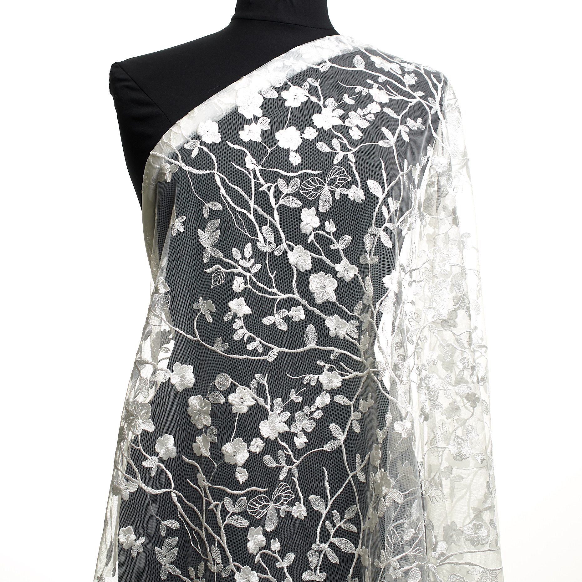 Tul, Bordado, Floreal, Brilliant White (F000047190) - Maniquí