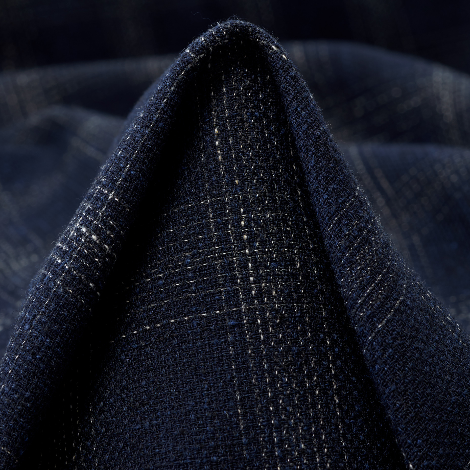 VIRGIN WOOL, LINEN BLEND, CHECK, BLUE NIGHTS&ANTIQUE WHITE (F000047939)