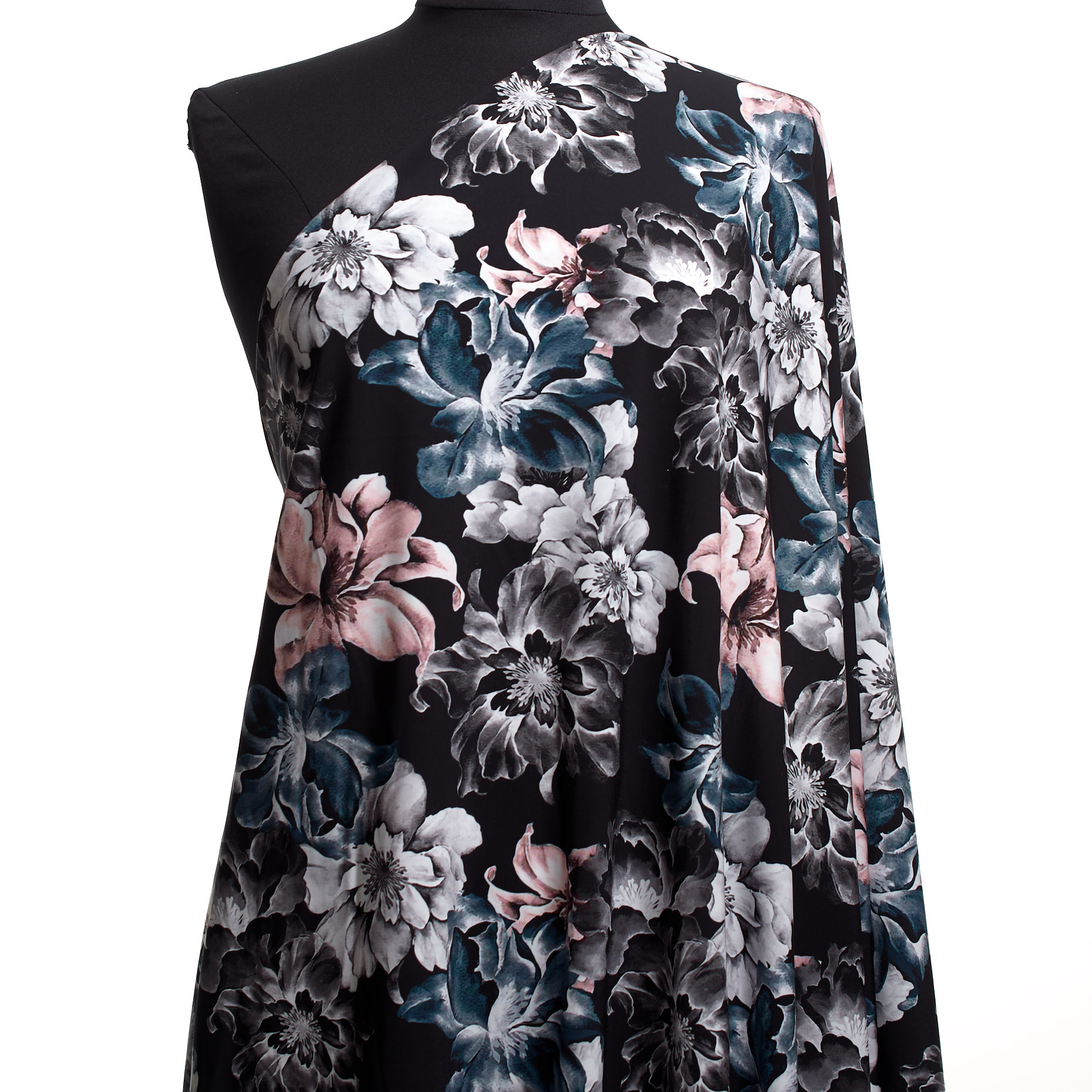 Techno Jersey, Kwiatowy, Wysoka elastyczność, Raven Black&Lavender Fog (F000041447) - Manekin