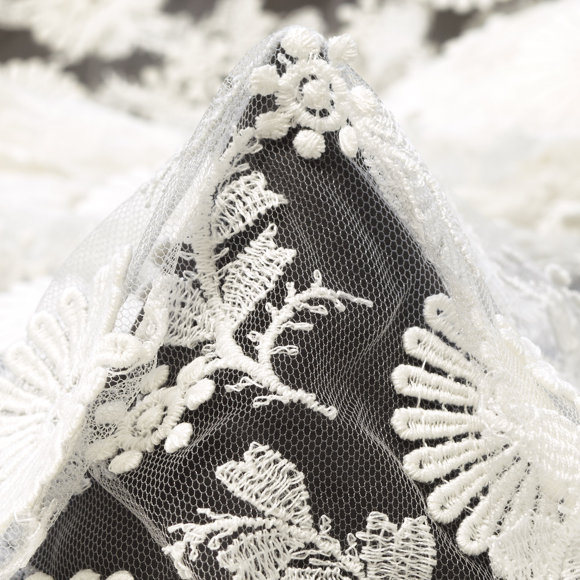 TULLE, EMBROIDERED, FLORAL, SNOW WHITE