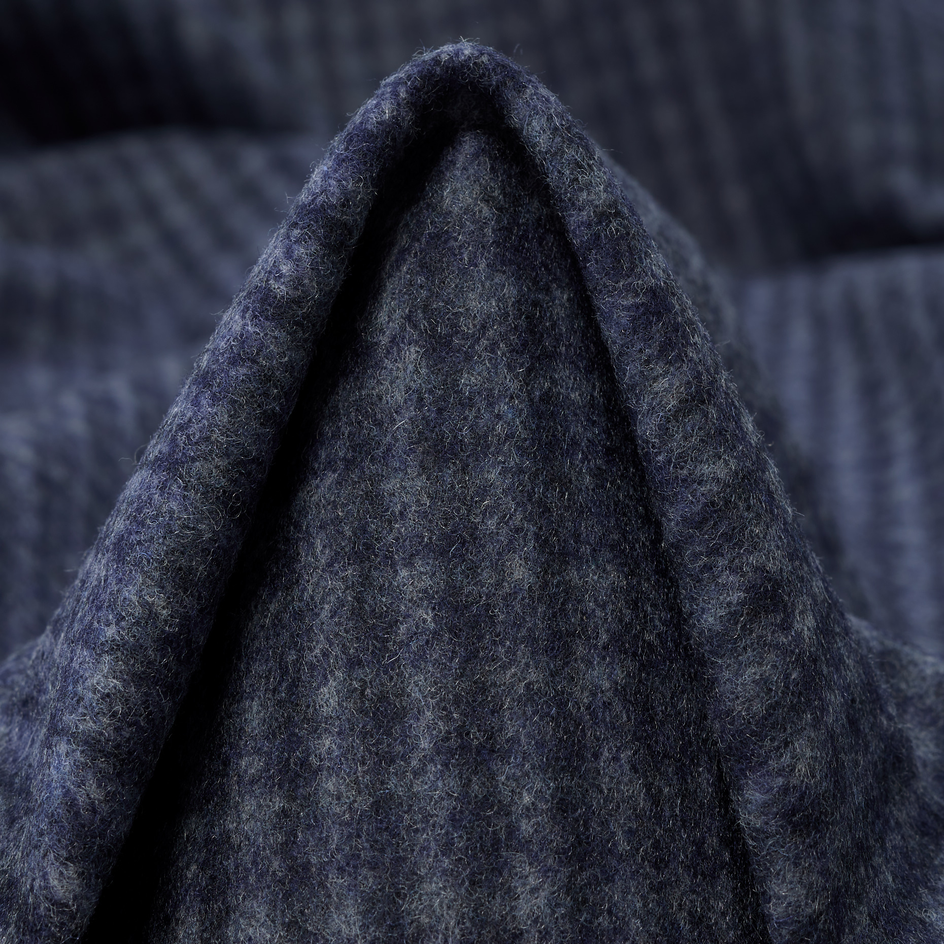 BOILED WOOL, CHECK, BLUE INDIGO