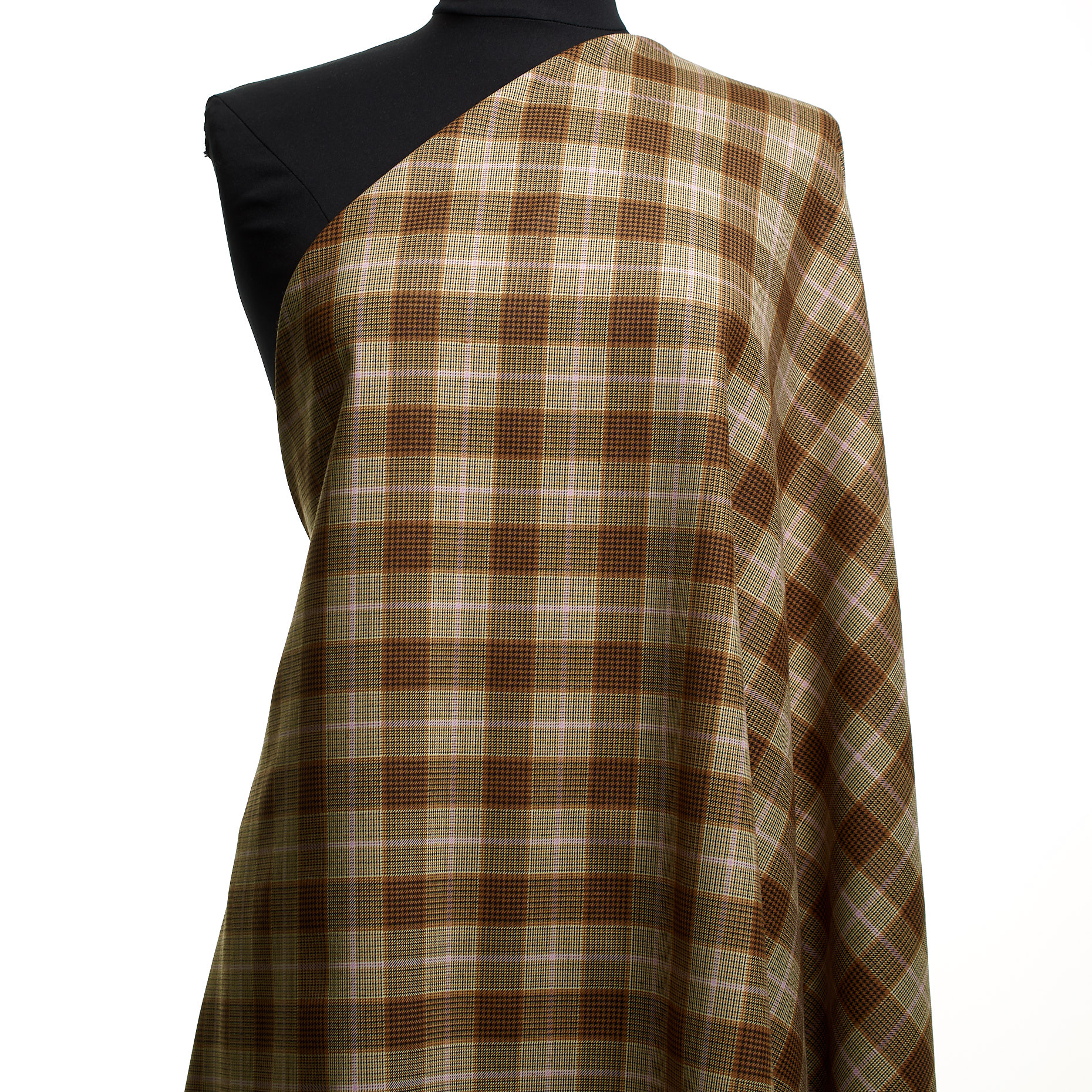 VIRGIN WOOL, CHECK, ELASTIC, TOBACCO BROWN (F000046255) - Mannequin