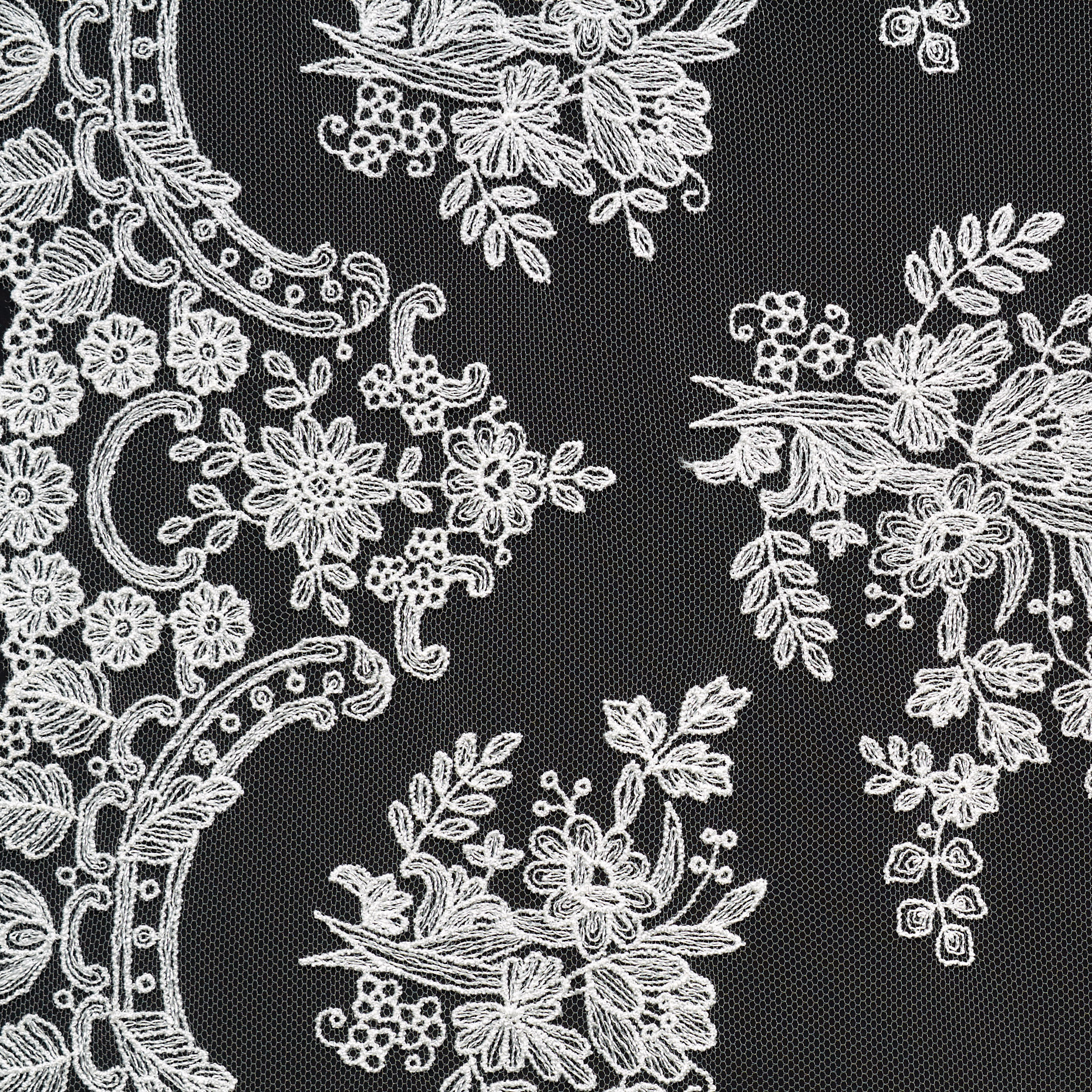 TULLE, EMBROIDERED, FLORAL, SNOW WHITE (B0000039) - Texture
