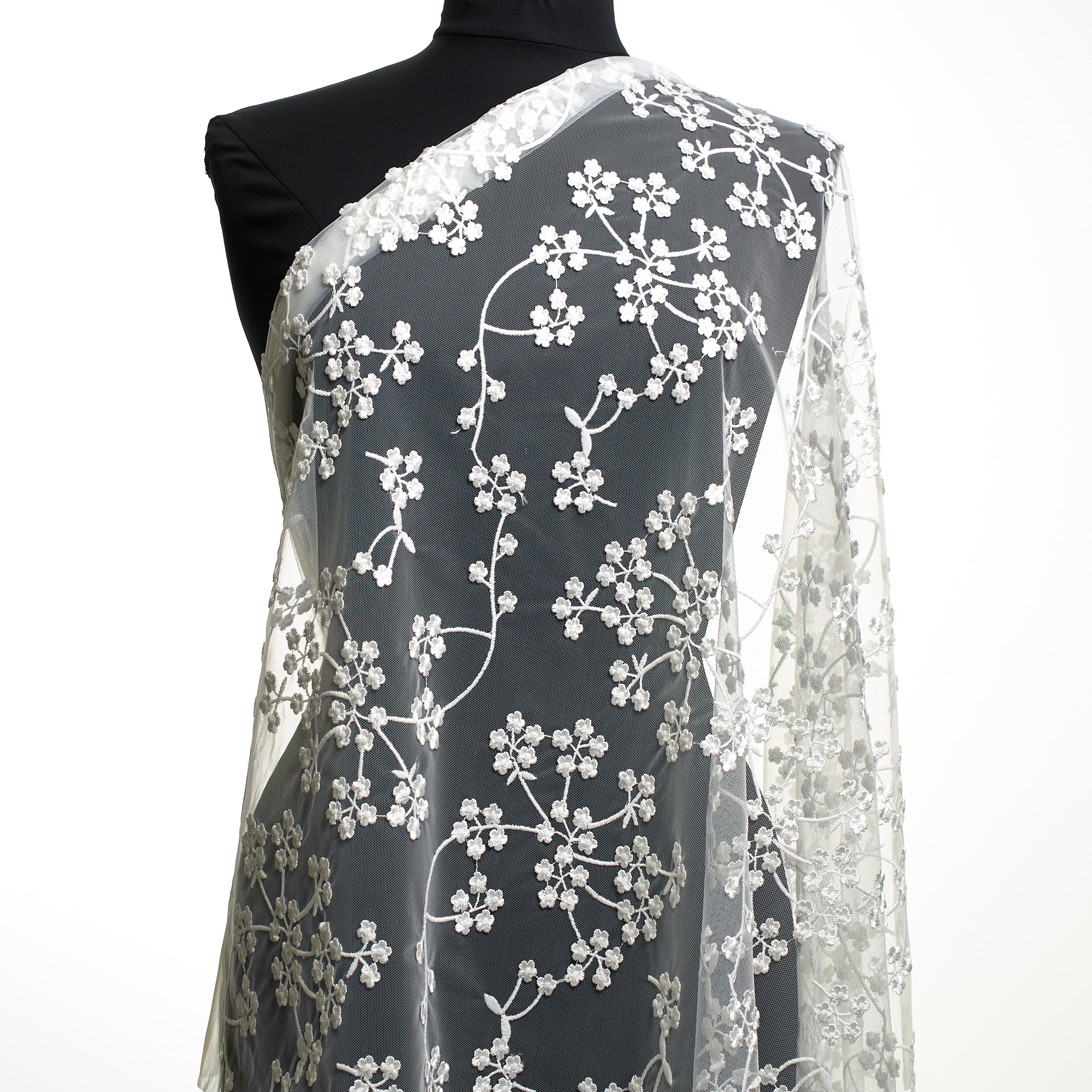 Tüll, Bestickt, Floral, Brilliant White (F000047176) - Schaufensterpuppe