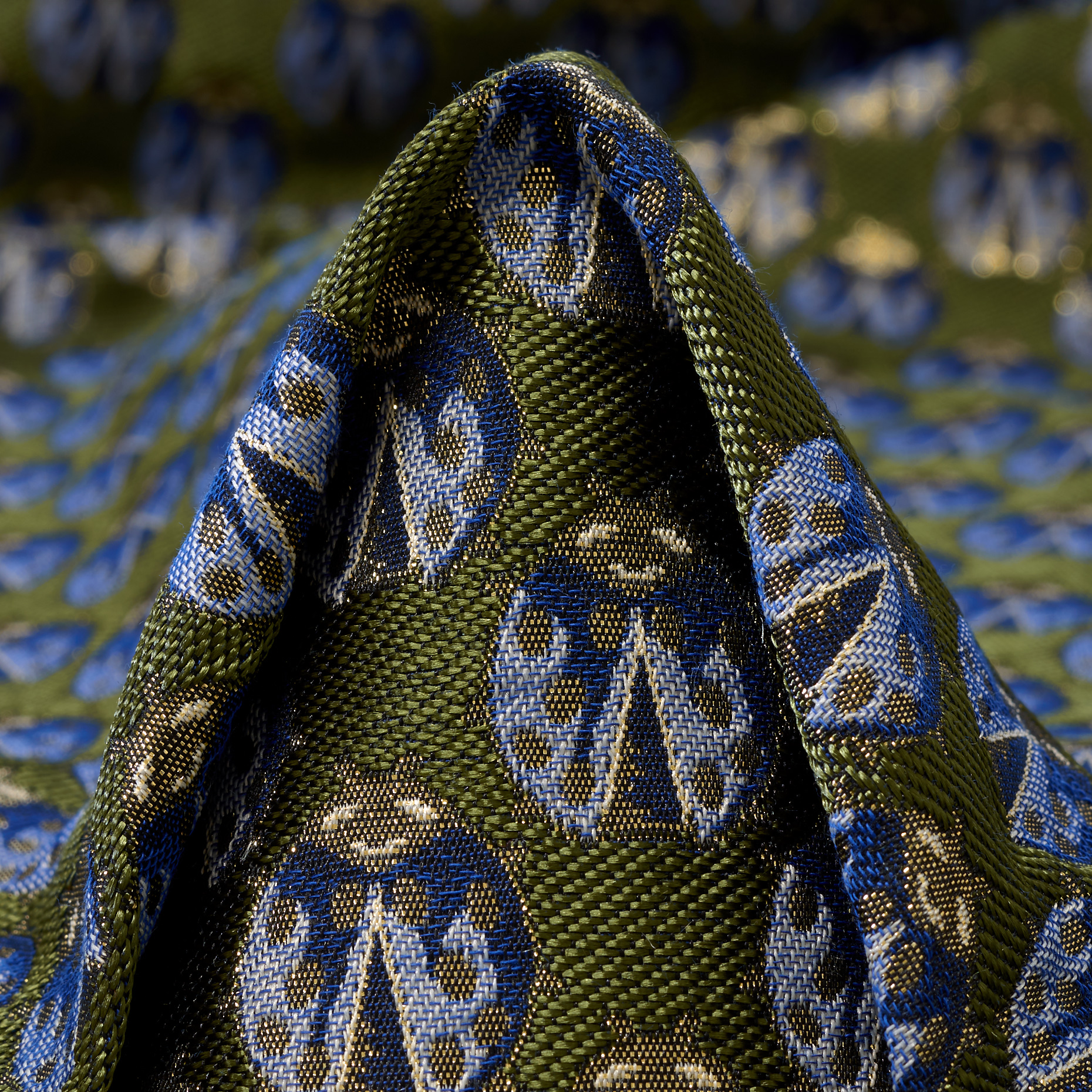 JACQUARD, COTTON BLEND, METALLIC, BANANA PALM&BLUE QUARTZ (P000003610)