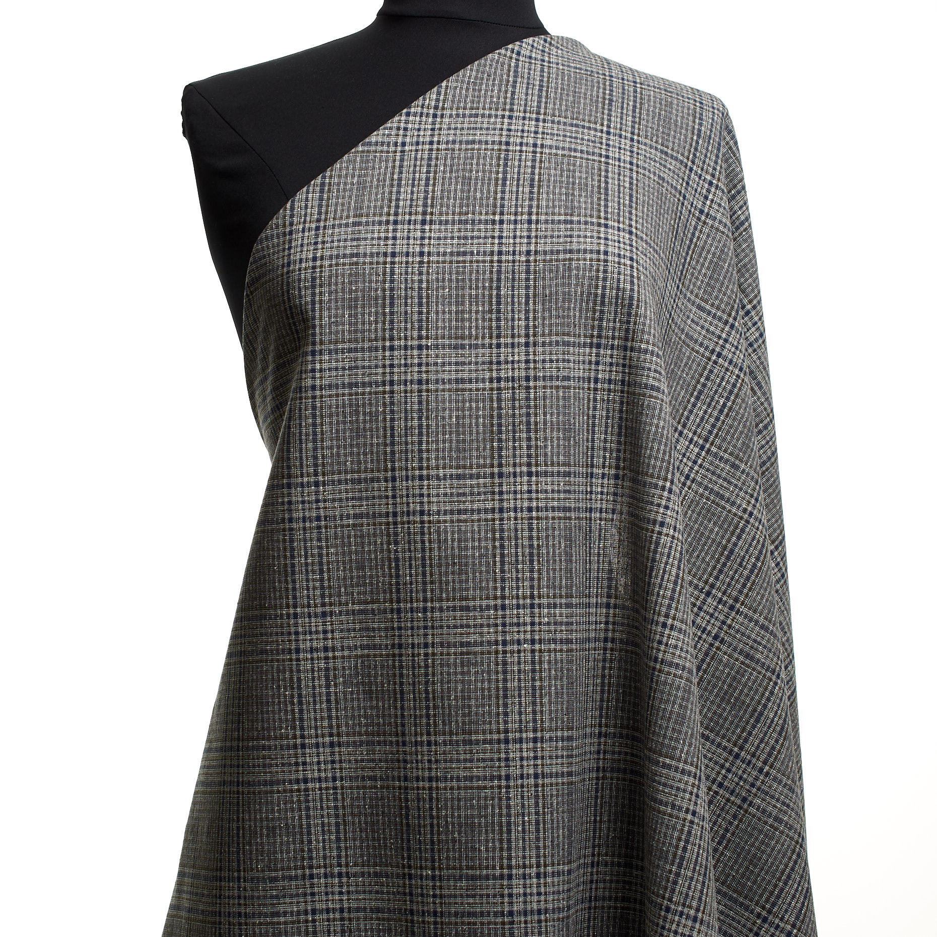 WOOL, SILK BLEND, CHECK, COVERT GREEN&BLUE INDIGO (F000044766) - Mannequin