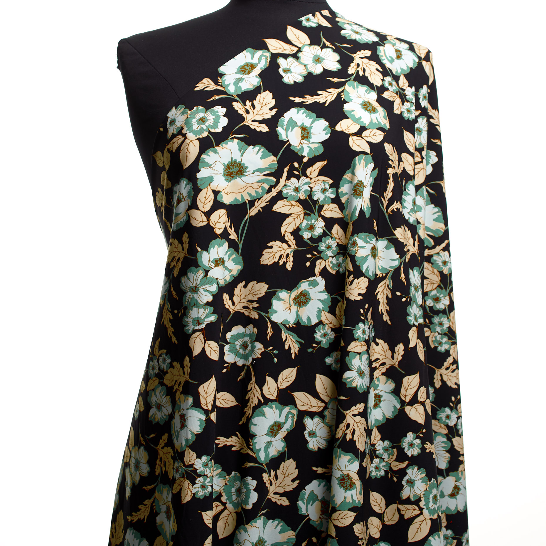 TECHNO JERSEY, FLORAL, HIGH ELASTICITY, TURQUOISE&RAVEN BLACK (F000041294) - Mannequin