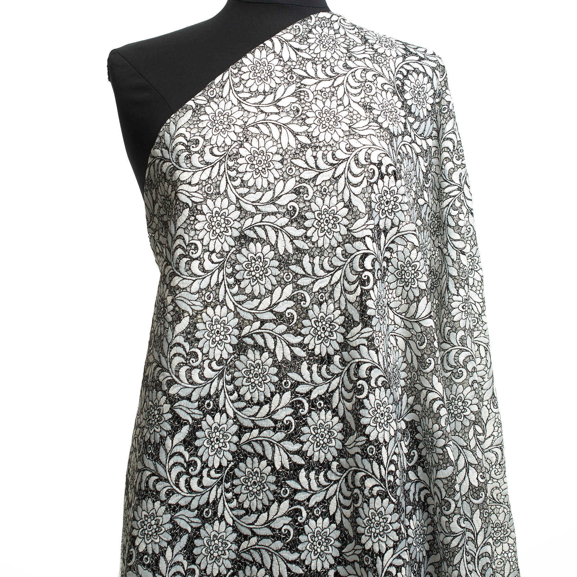 Koronka, Żakard, Kwiatowy, Snow White&Black (F000039544) - Manekin