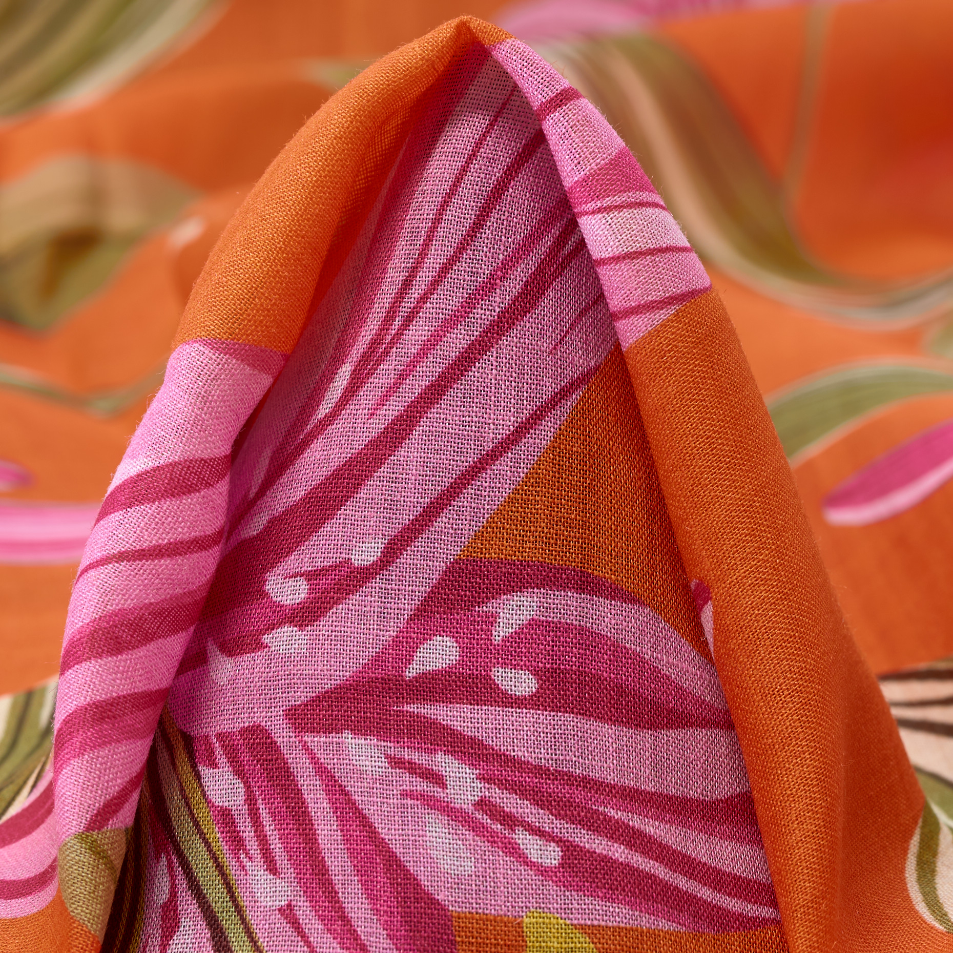 RAMIE, PRINTED, FLORAL, DUSTY ORANGE&OIL GREEN (F000049216)